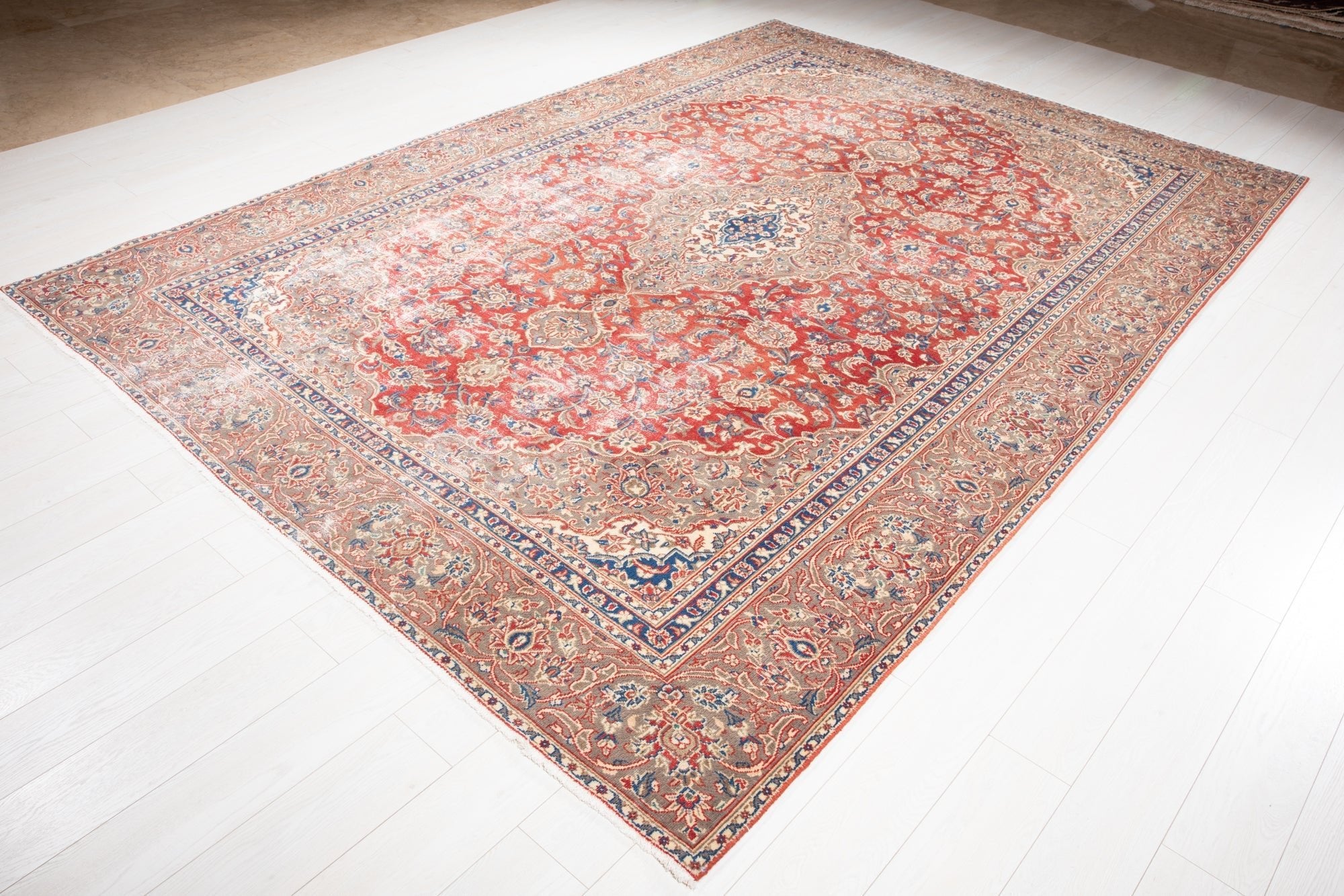 Hand-Knotted Vintage Large Wool Area Rug Faded – 10' 11" x 7' 7" (332 x 231 cm) - Yasi & Fara