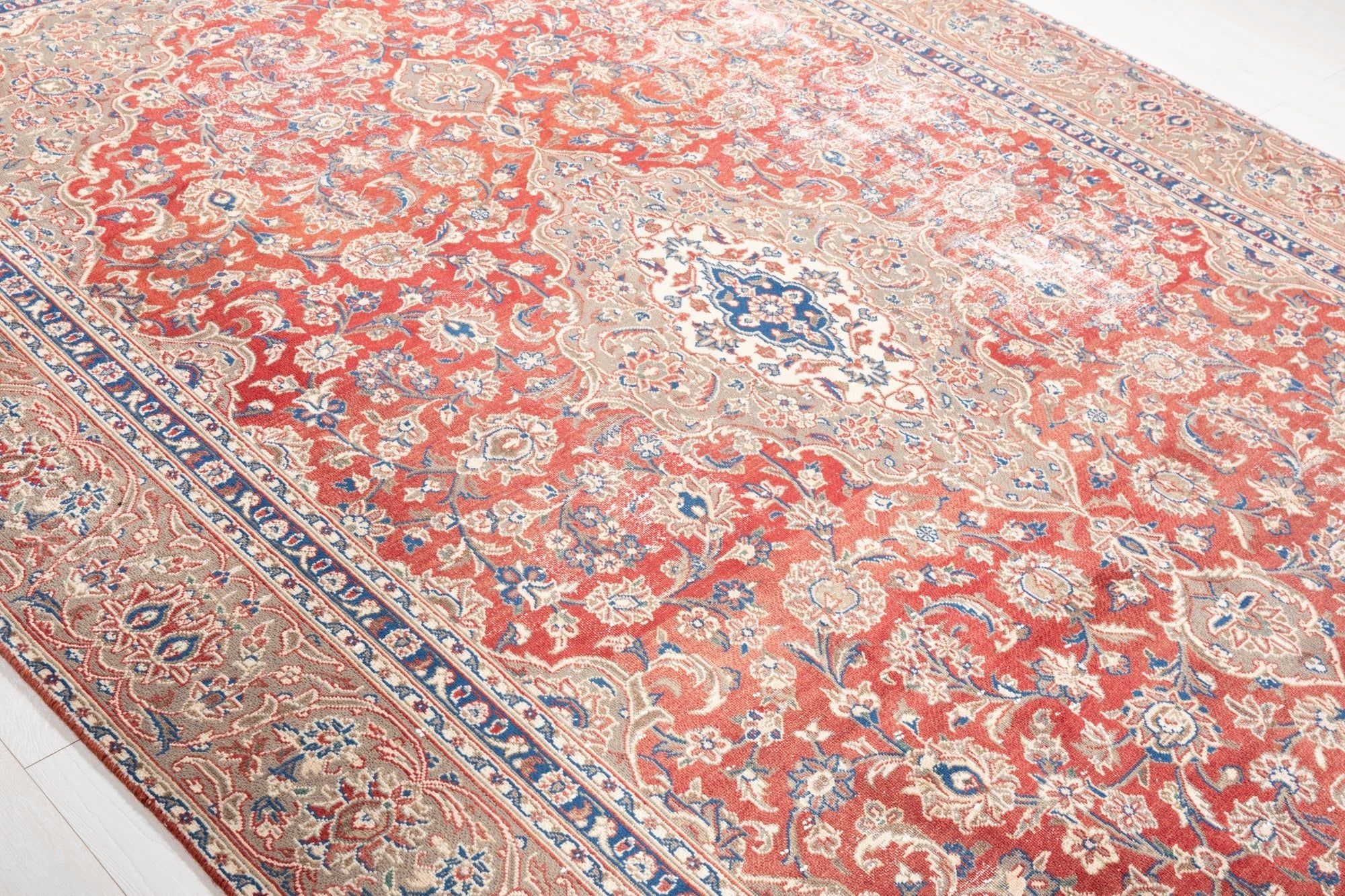 Hand-Knotted Vintage Large Wool Area Rug Faded – 10' 11" x 7' 7" (332 x 231 cm) - Yasi & Fara