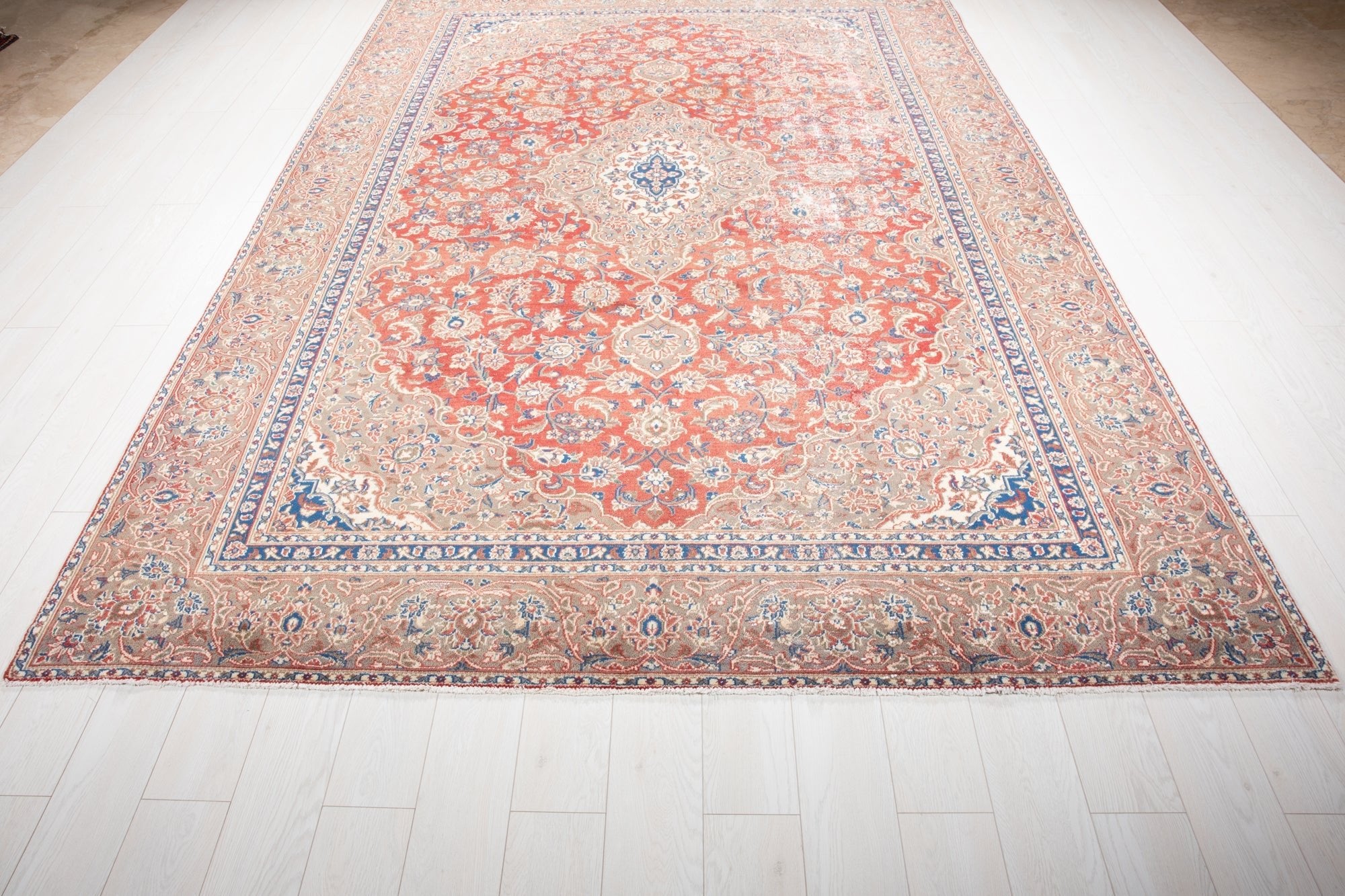 Hand-Knotted Vintage Large Wool Area Rug Faded – 10' 11" x 7' 7" (332 x 231 cm) - Yasi & Fara