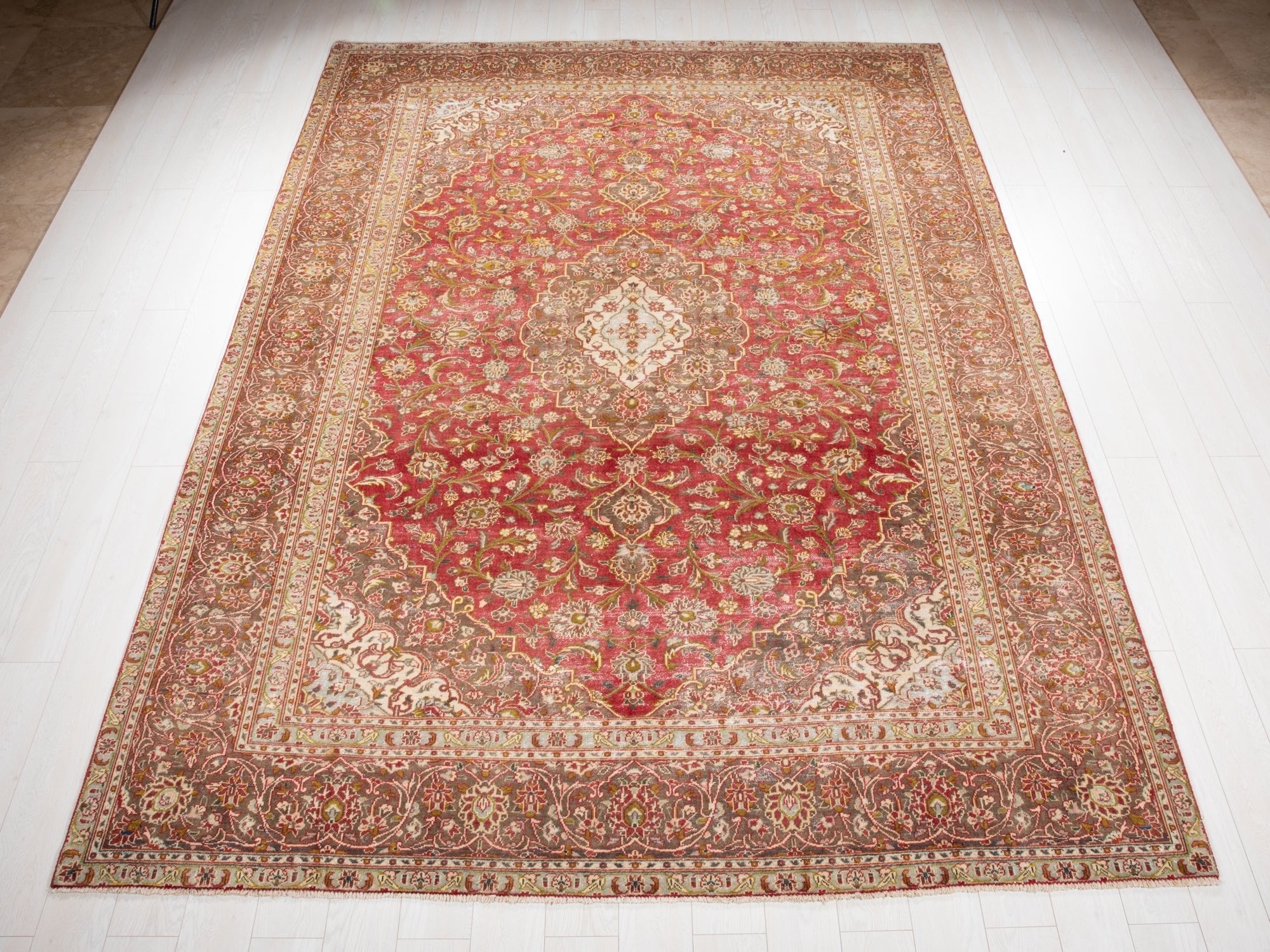 Hand-Knotted Vintage Large Wool Area Rug Faded – 10' 9" x 7' 10" (329 x 240 cm) - Yasi & Fara