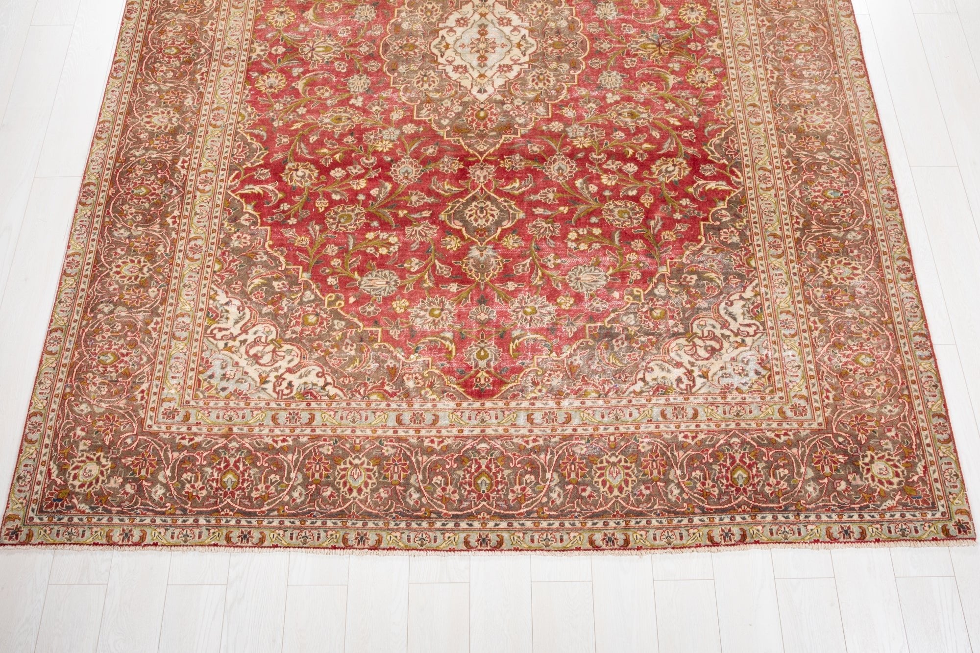 Hand-Knotted Vintage Large Wool Area Rug Faded – 10' 9" x 7' 10" (329 x 240 cm) - Yasi & Fara