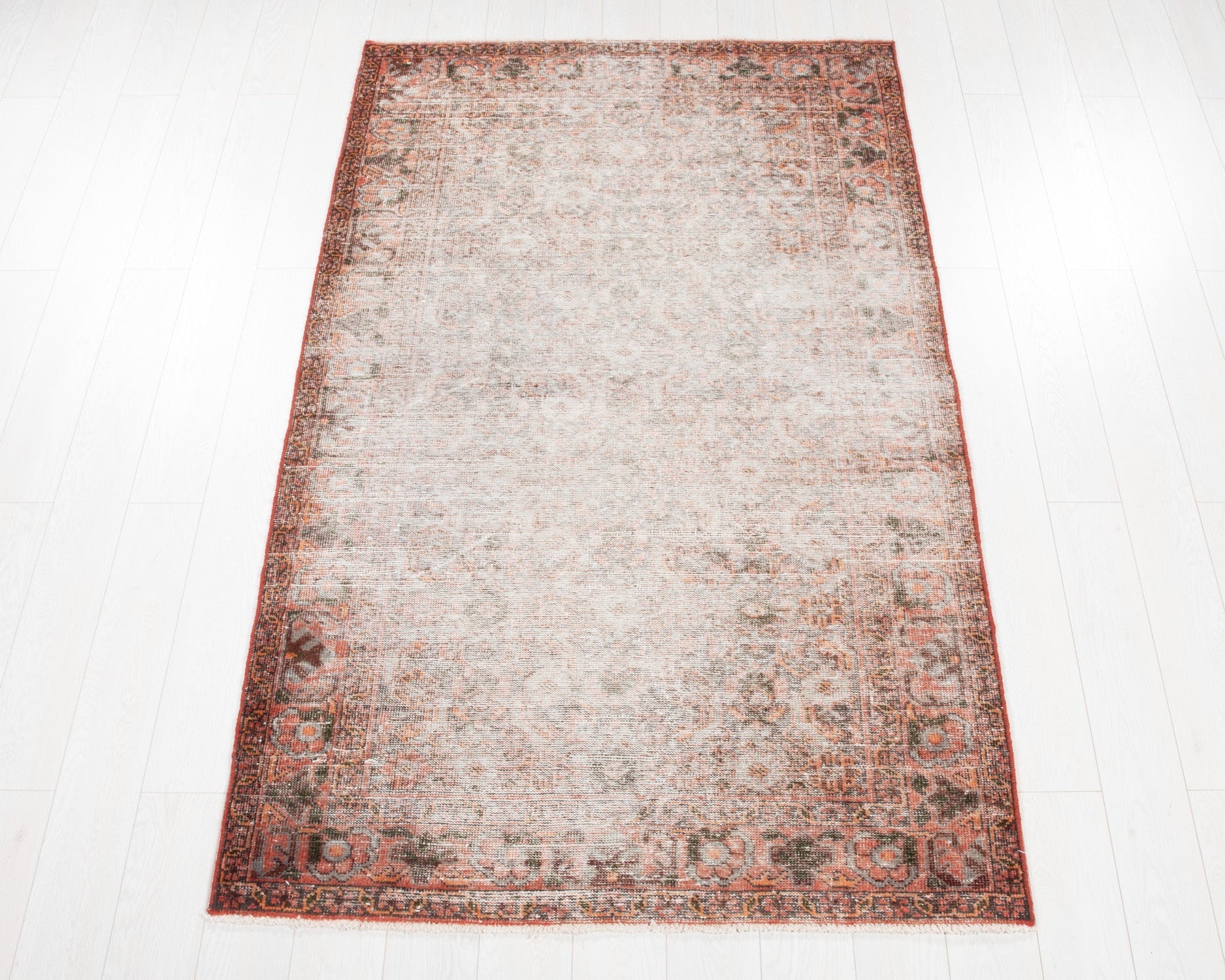 Hand-Knotted Vintage Wool Faded Area Rug – 7' 3" x 4' 4" (222 x 133 cm) - Yasi & Fara