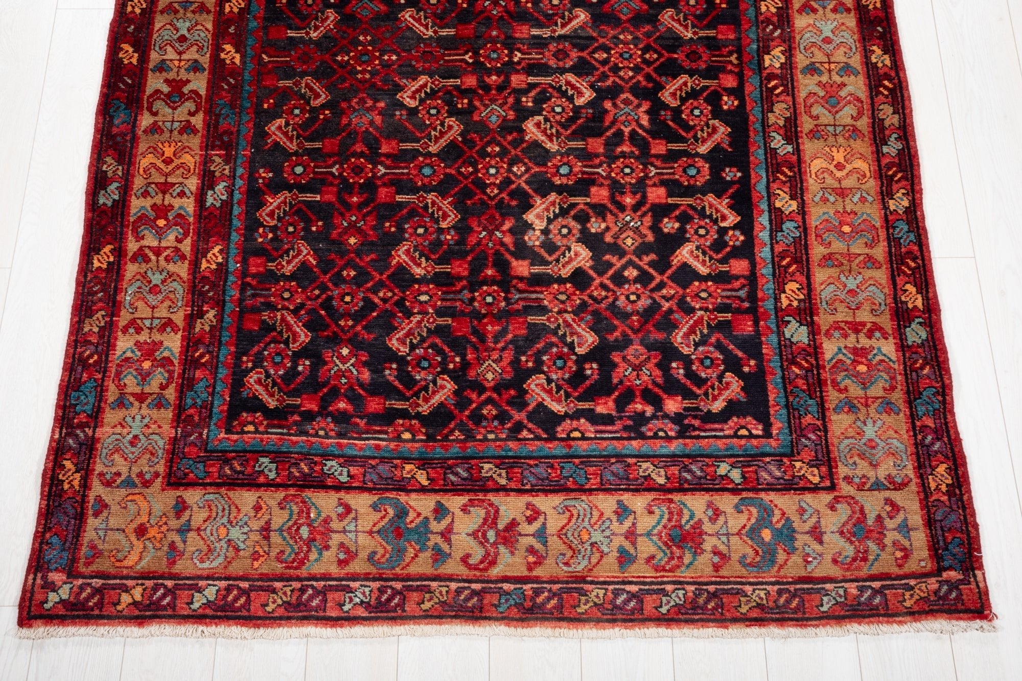 Hand-Knotted Vintage Wool Area Rug – 12' 9" x 5' (388 × 154 cm) - Yasi & Fara