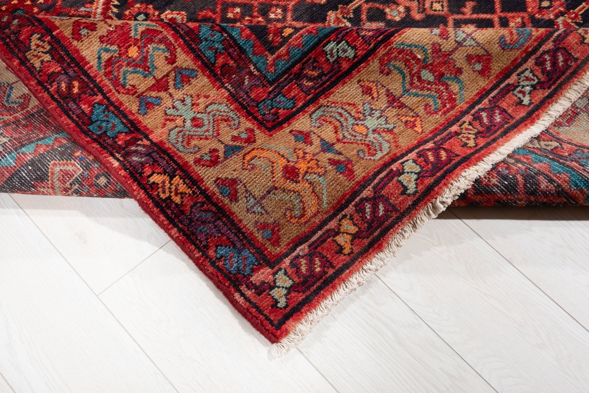 Hand-Knotted Vintage Wool Area Rug – 12' 9" x 5' (388 × 154 cm) - Yasi & Fara