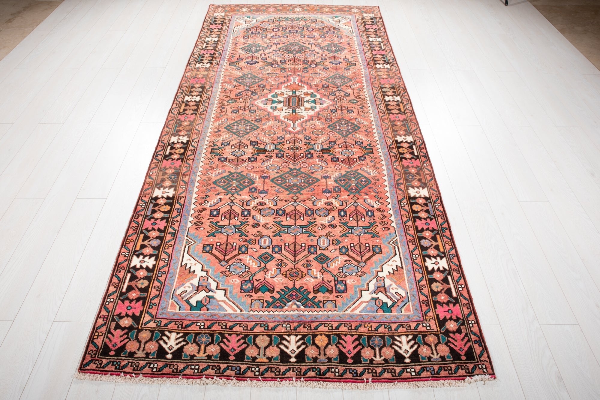 Hand-Knotted Vintage Wool Area Rug – 10' 2" x 4' 7" (311 × 139 cm) - Yasi & Fara