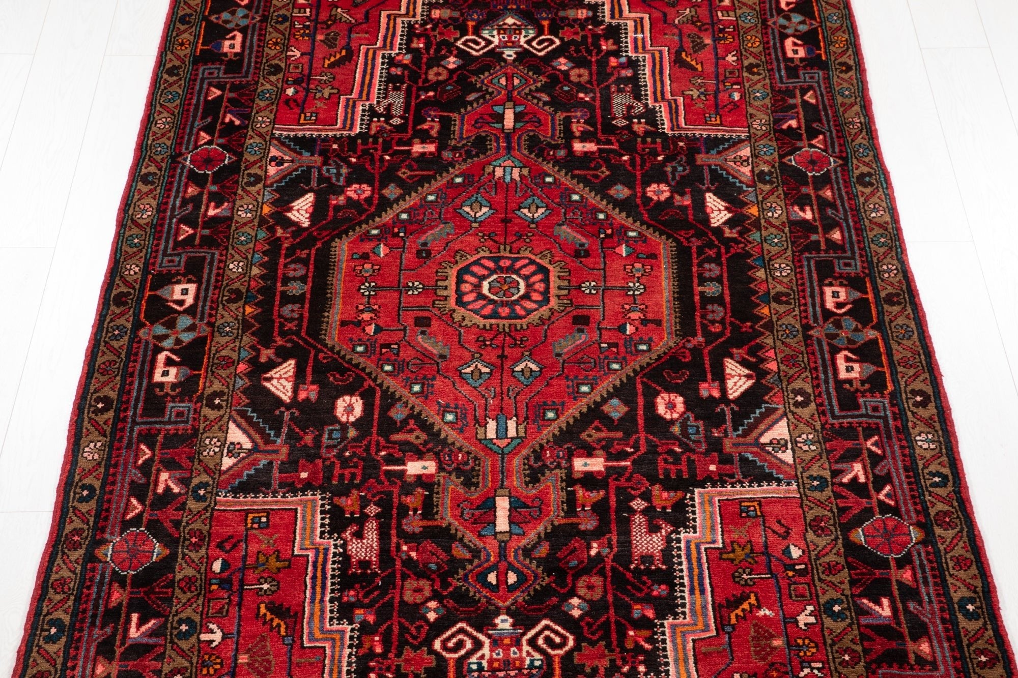 Hand-Knotted Vintage Wool Area Rug – 10' 11" x 5' (332 × 152 cm) - Yasi & Fara