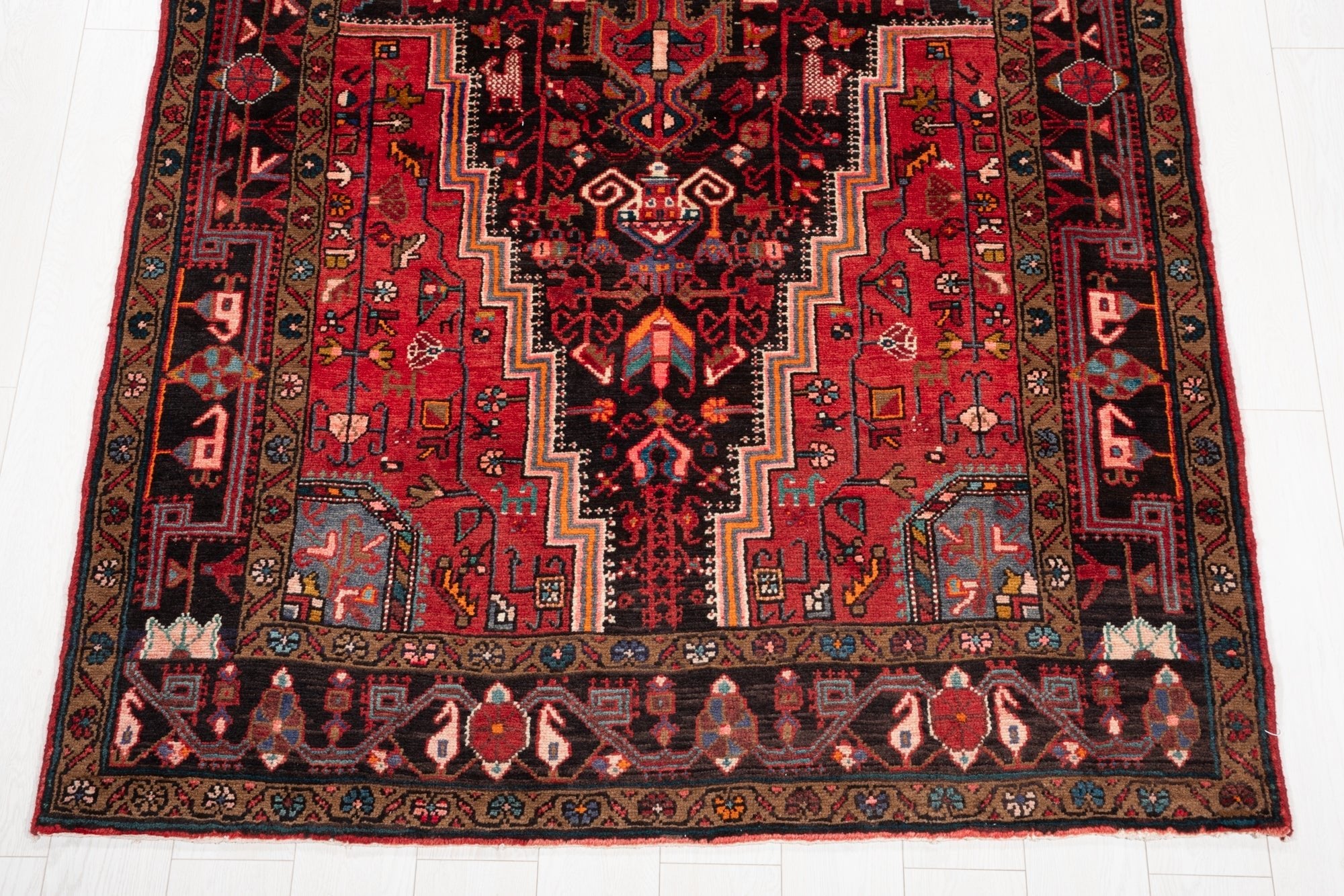 Hand-Knotted Vintage Wool Area Rug – 10' 11" x 5' (332 × 152 cm) - Yasi & Fara