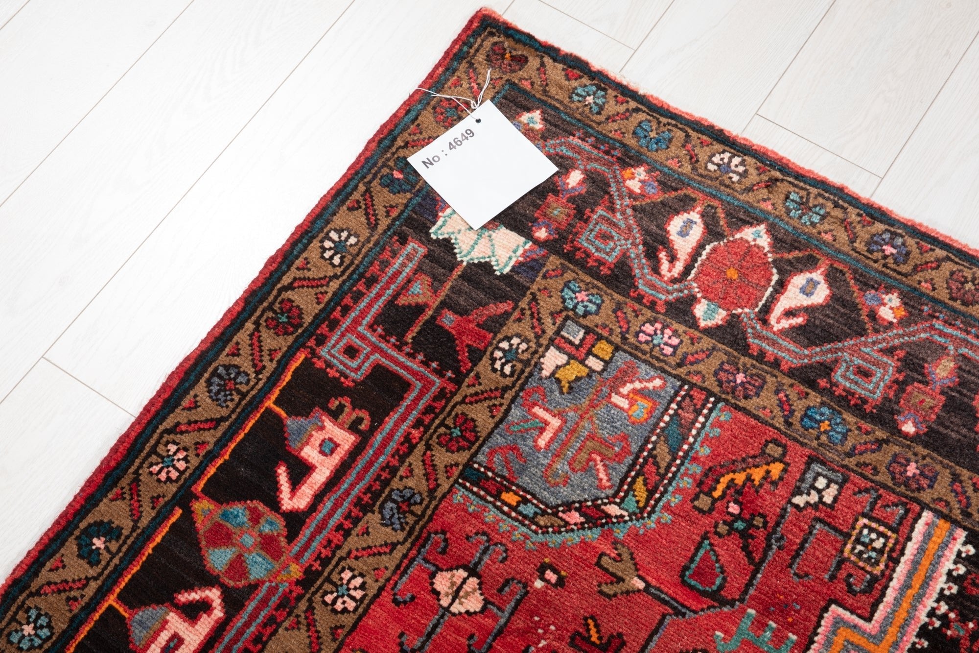 Hand-Knotted Vintage Wool Area Rug – 10' 11" x 5' (332 × 152 cm) - Yasi & Fara
