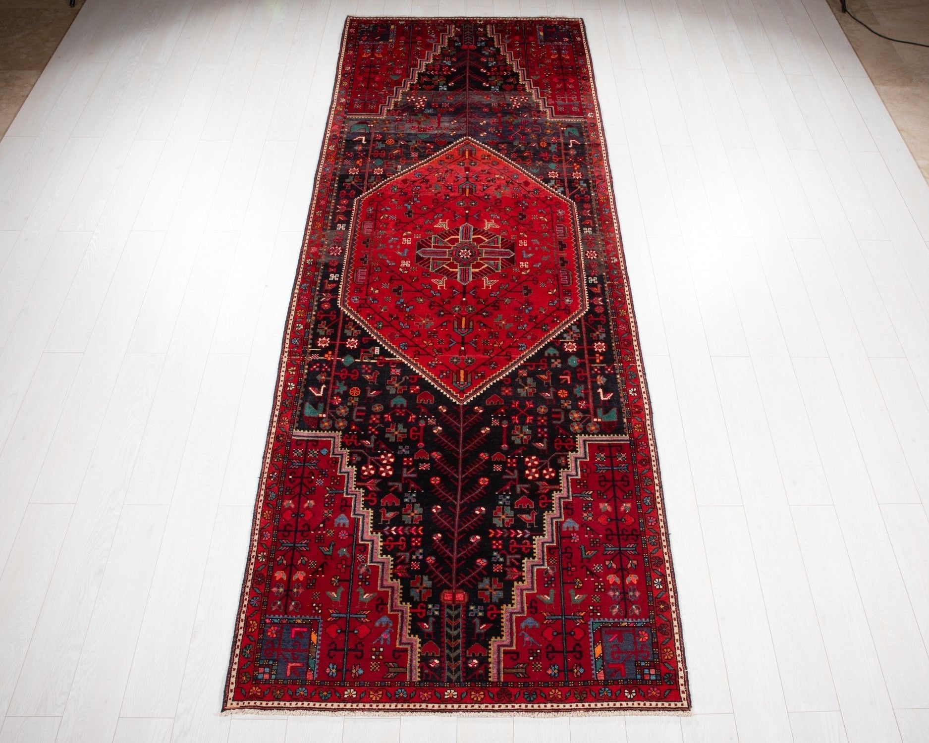 Hand-Knotted Vintage Wool Area Rug – 11' 5" x 4' 3" (349 x 129 cm - Yasi & Fara