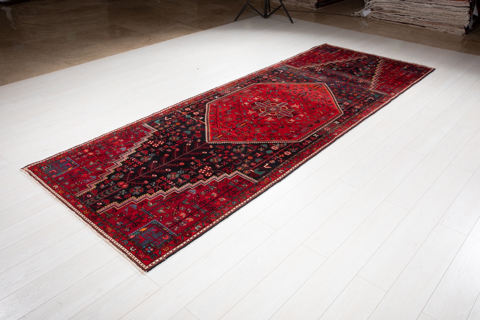Hand-Knotted Vintage Wool Area Rug – 11' 5" x 4' 3" (349 x 129 cm - Yasi & Fara