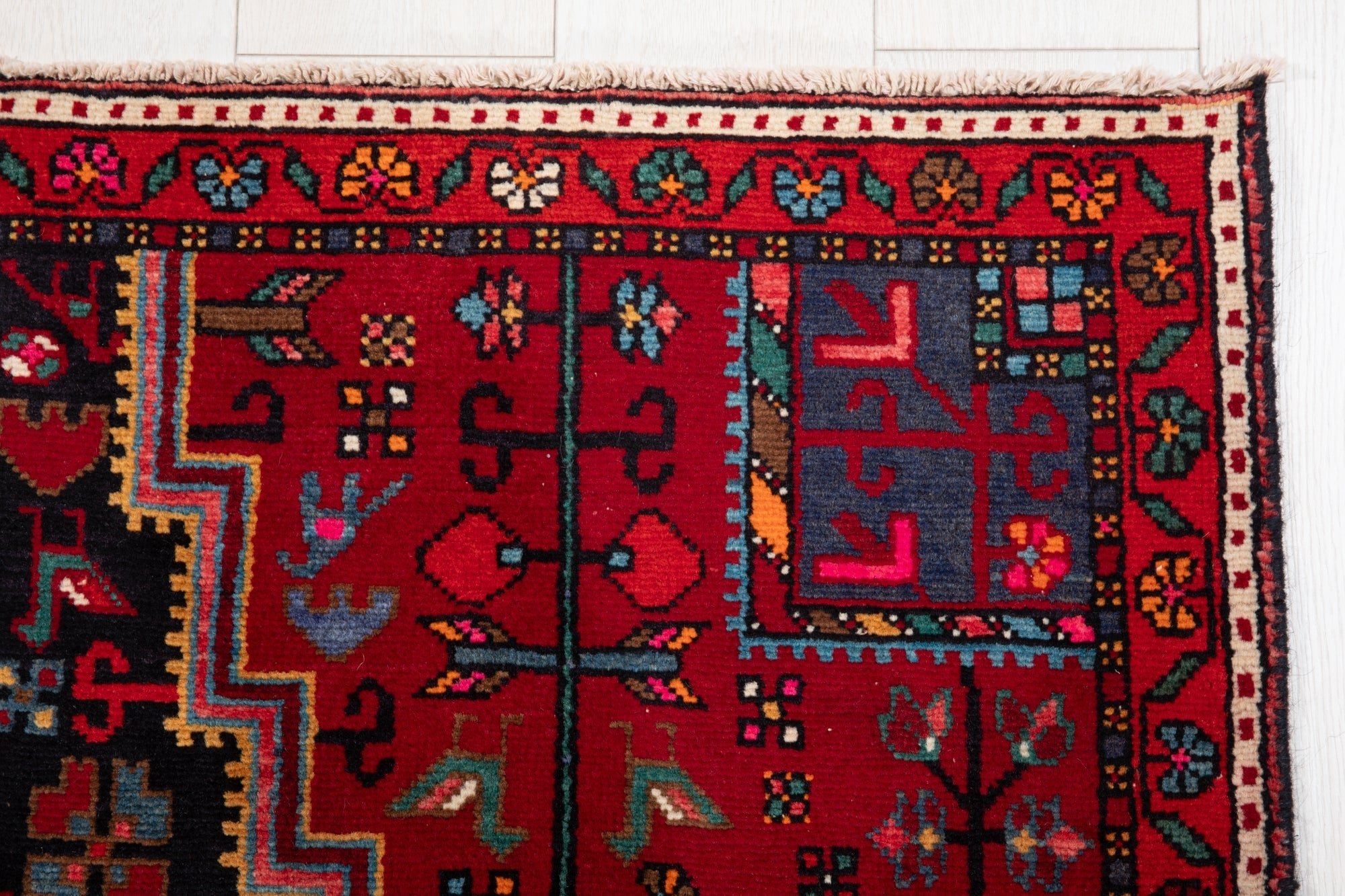 Hand-Knotted Vintage Wool Area Rug – 11' 5" x 4' 3" (349 x 129 cm - Yasi & Fara