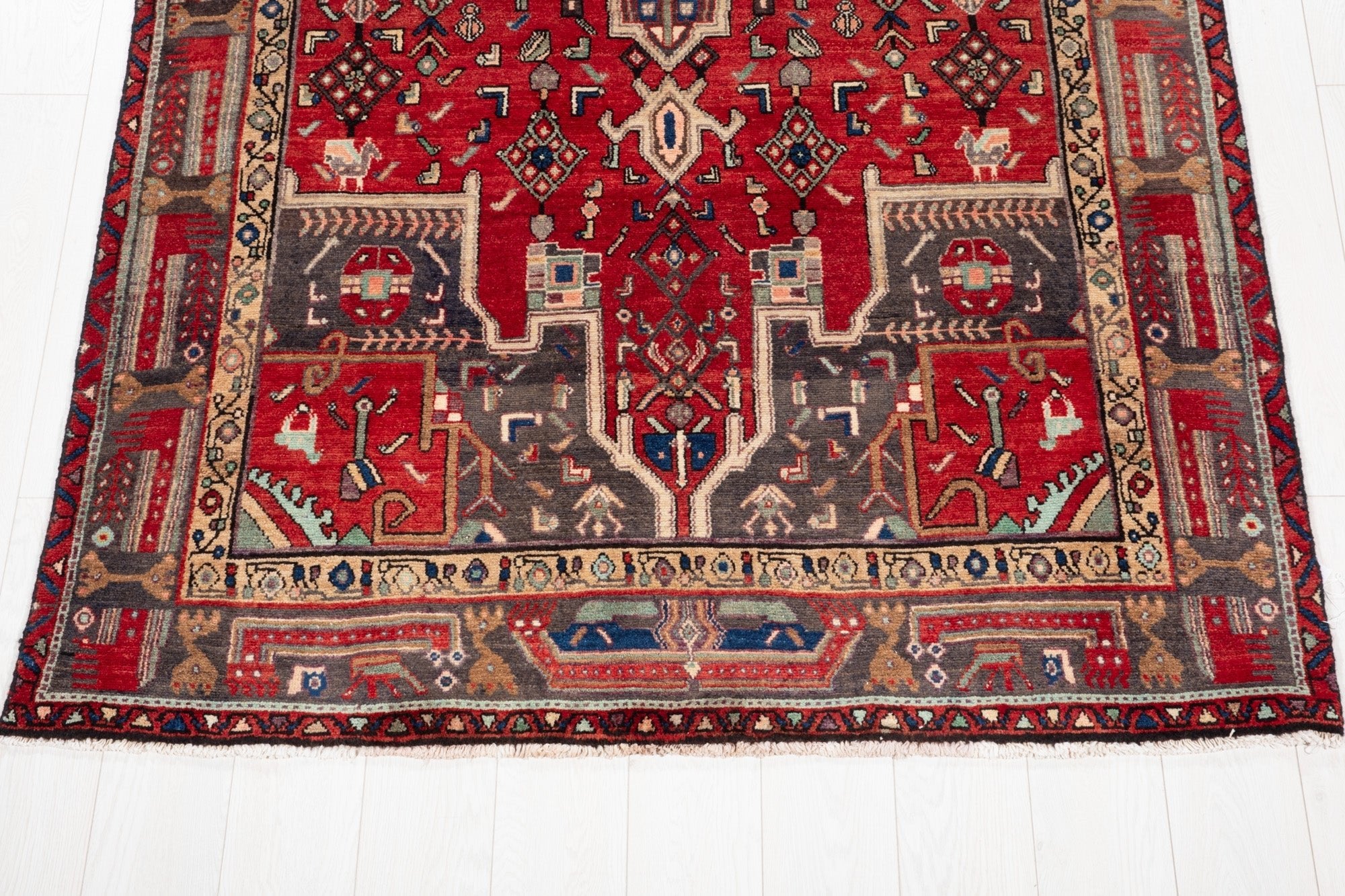 Hand-Knotted Vintage Wool Area Rug – 8' 10" x 4' 9" (270 × 145 cm) - Yasi & Fara