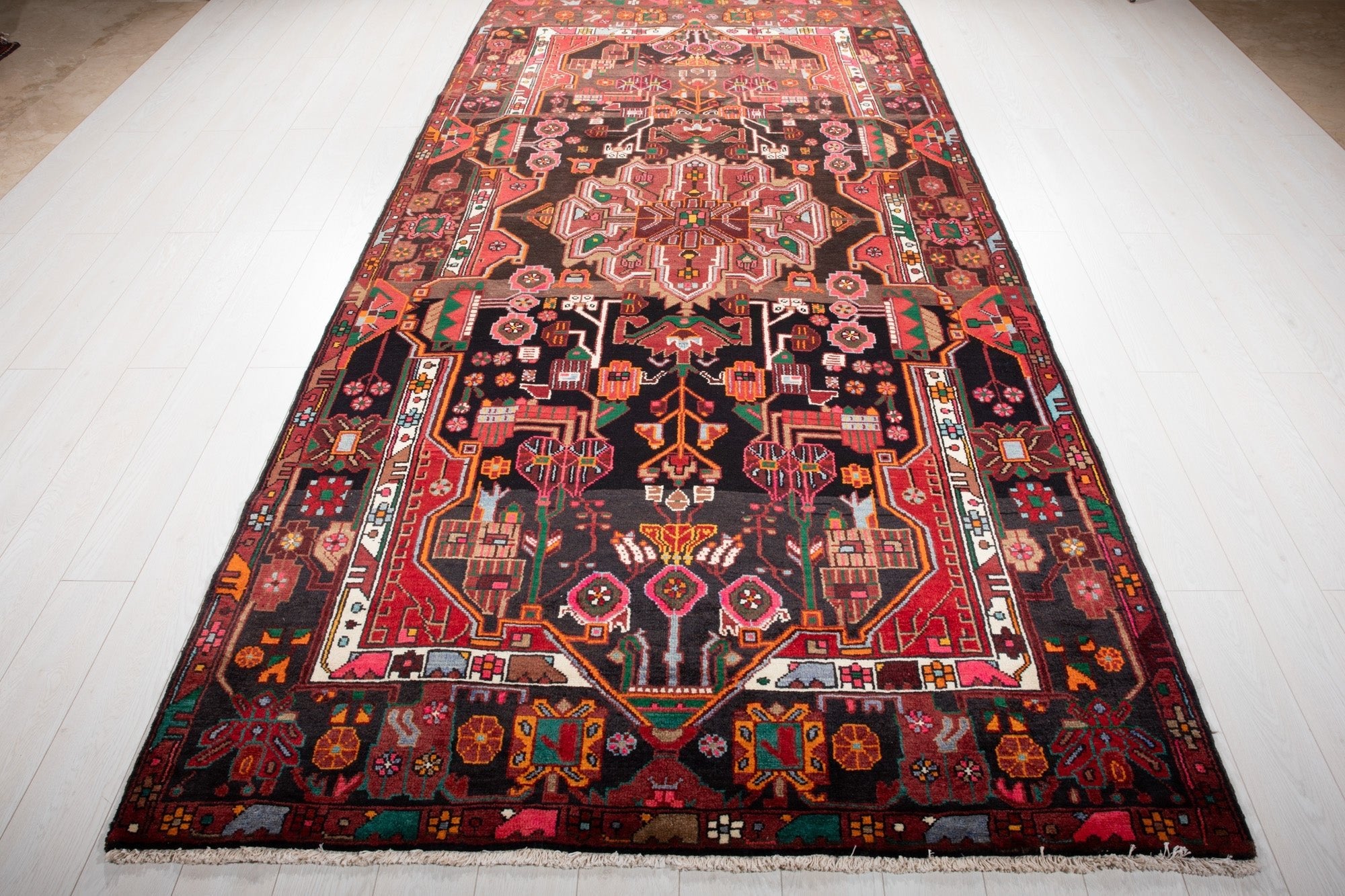 Hand-Knotted Vintage Wool Area Rug – 11' 4" x 5' 7" (345 x 171 cm) - Yasi & Fara