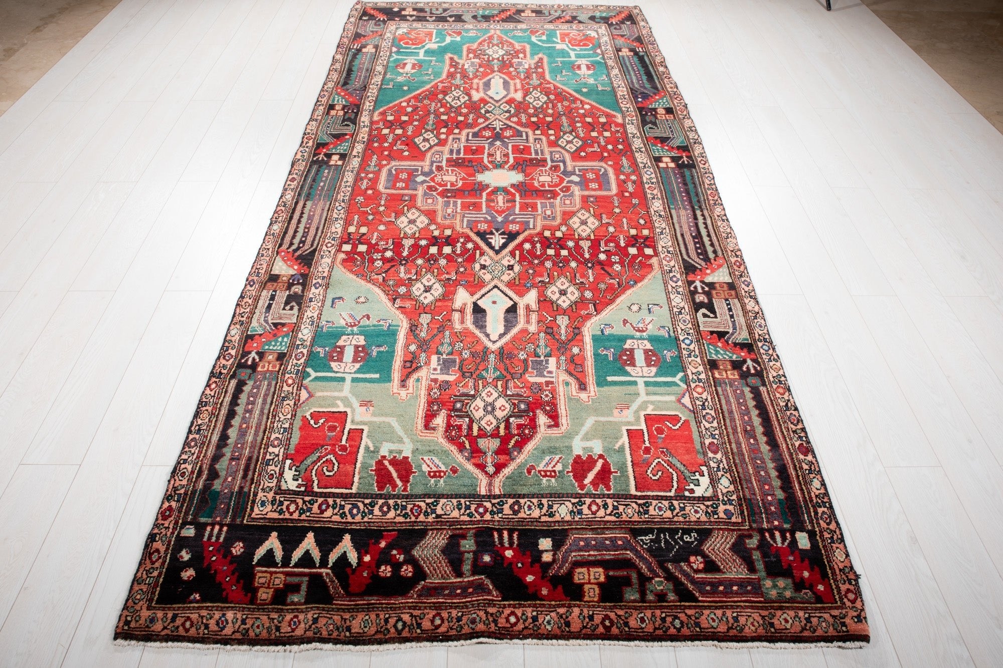Hand-Knotted Vintage Wool Area Rug – 11' 1" x 5' (338 x 153 cm) - Yasi & Fara