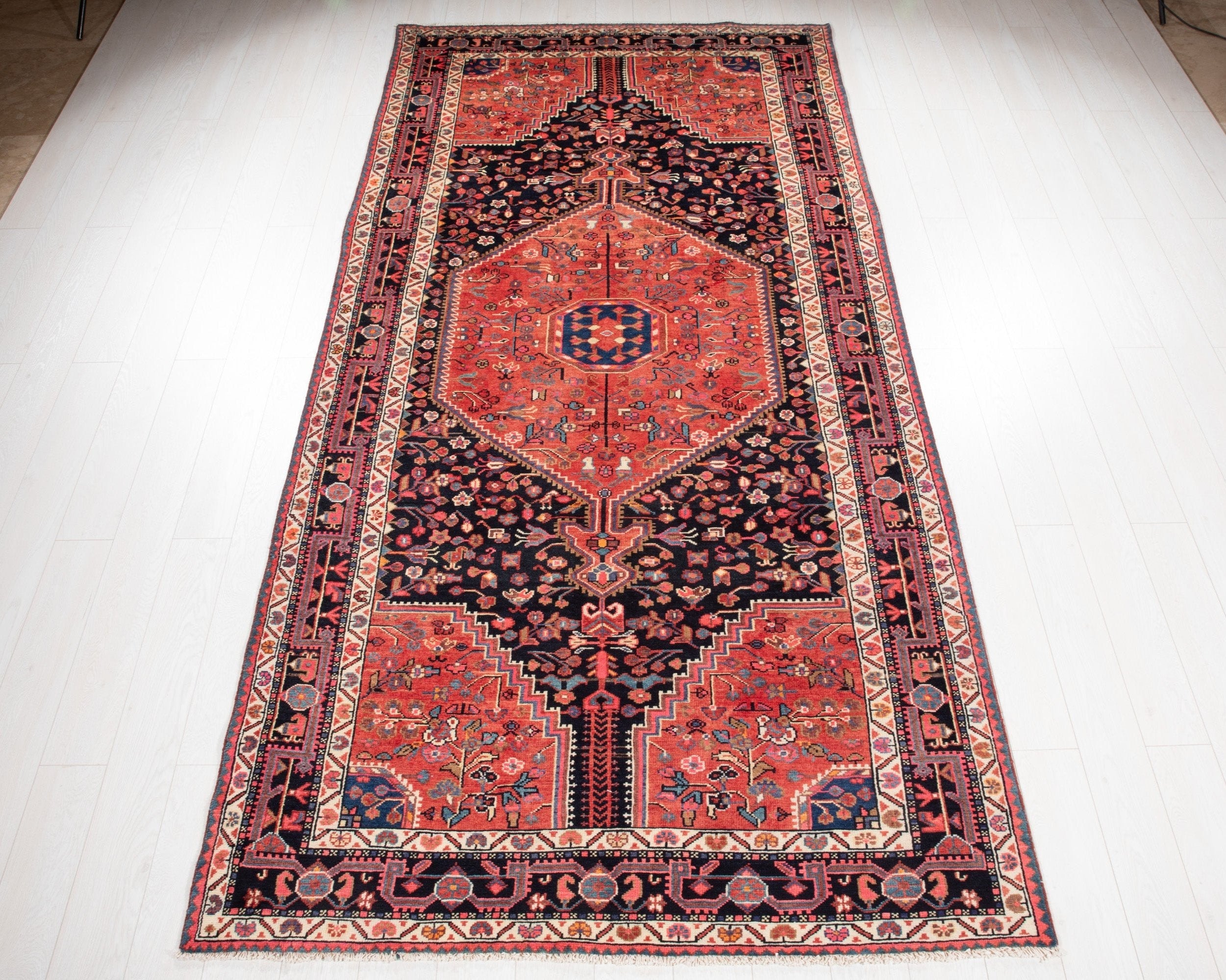 Hand-Knotted Vintage Wool Area Rug – 11' 3" x 5' 5" (342 x 164 cm) - Yasi & Fara