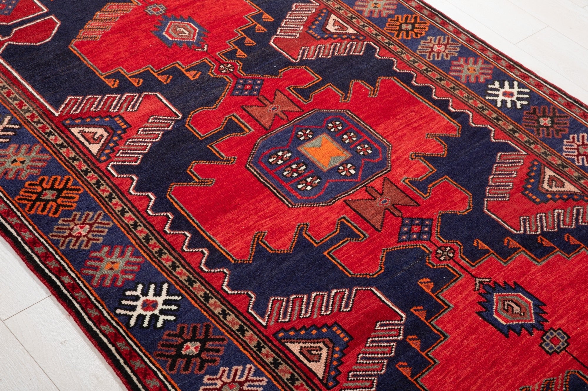 Hand-Knotted Vintage Wool Area Rug – 7' 3" x 4' 3" (222 × 130 cm) - Yasi & Fara