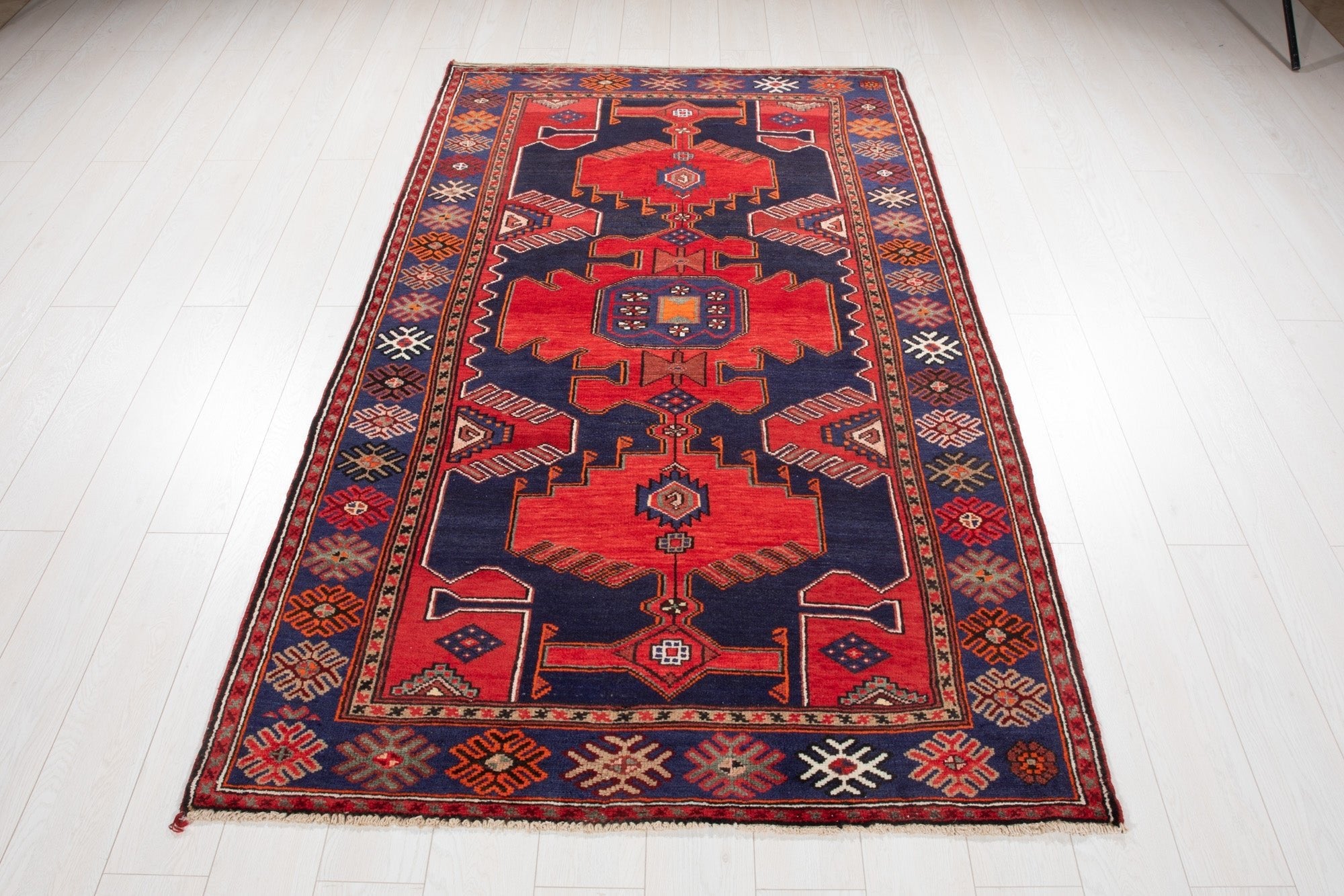 Hand-Knotted Vintage Wool Area Rug – 7' 3" x 4' 3" (222 × 130 cm) - Yasi & Fara