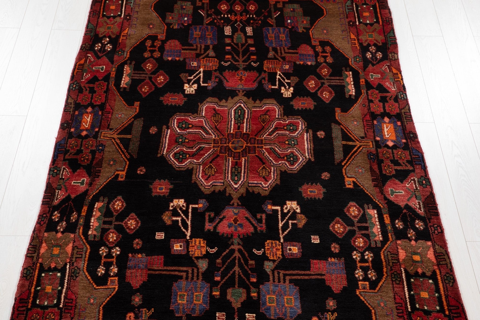 Hand-Knotted Vintage Wool Area Rug – 9' 2" x 4' 11" (280 × 151 cm) - Yasi & Fara