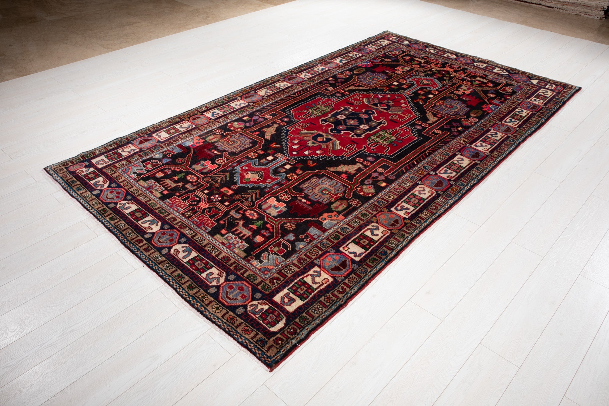 Hand-Knotted Vintage Wool Area Rug – 10' 2" x 5' 6" (309 × 167 cm) - Yasi & Fara