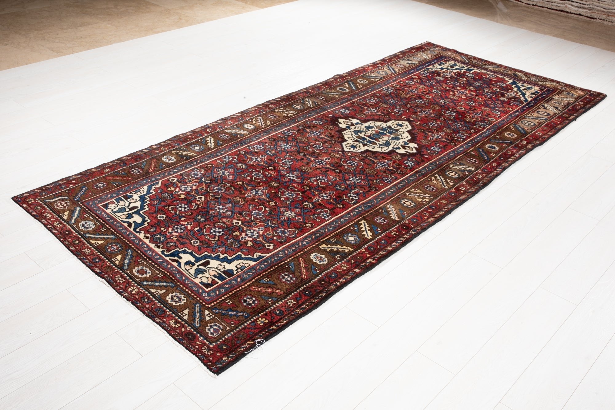 Hand-Knotted Vintage Wool Runner Rug – 10' 6" x 4' 4" (319 × 133 cm) - Yasi & Fara