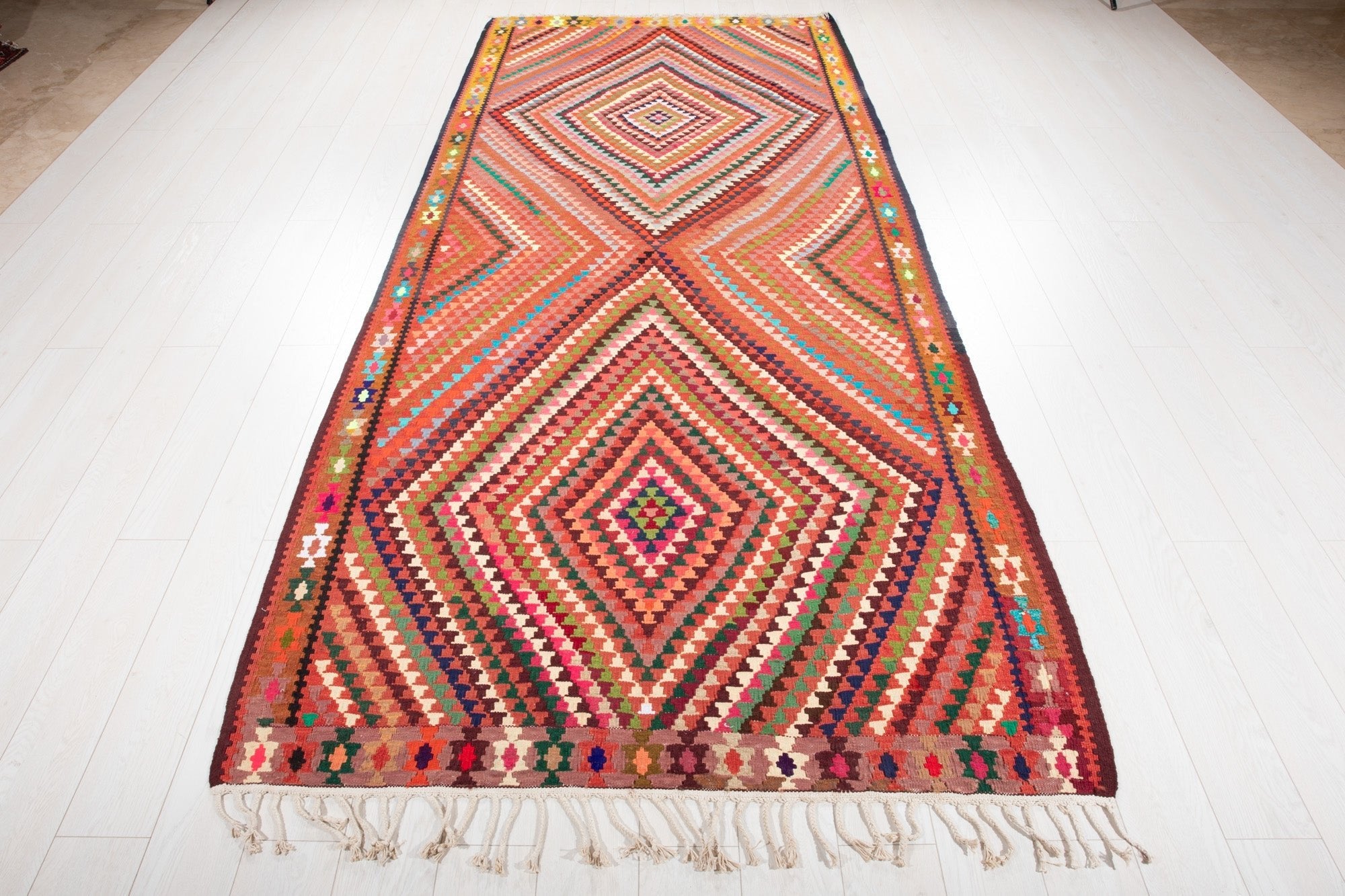 Handwoven Vintage Wool Kilim Rug – 11' x 4' 9" (335 x 144 cm) - Yasi & Fara