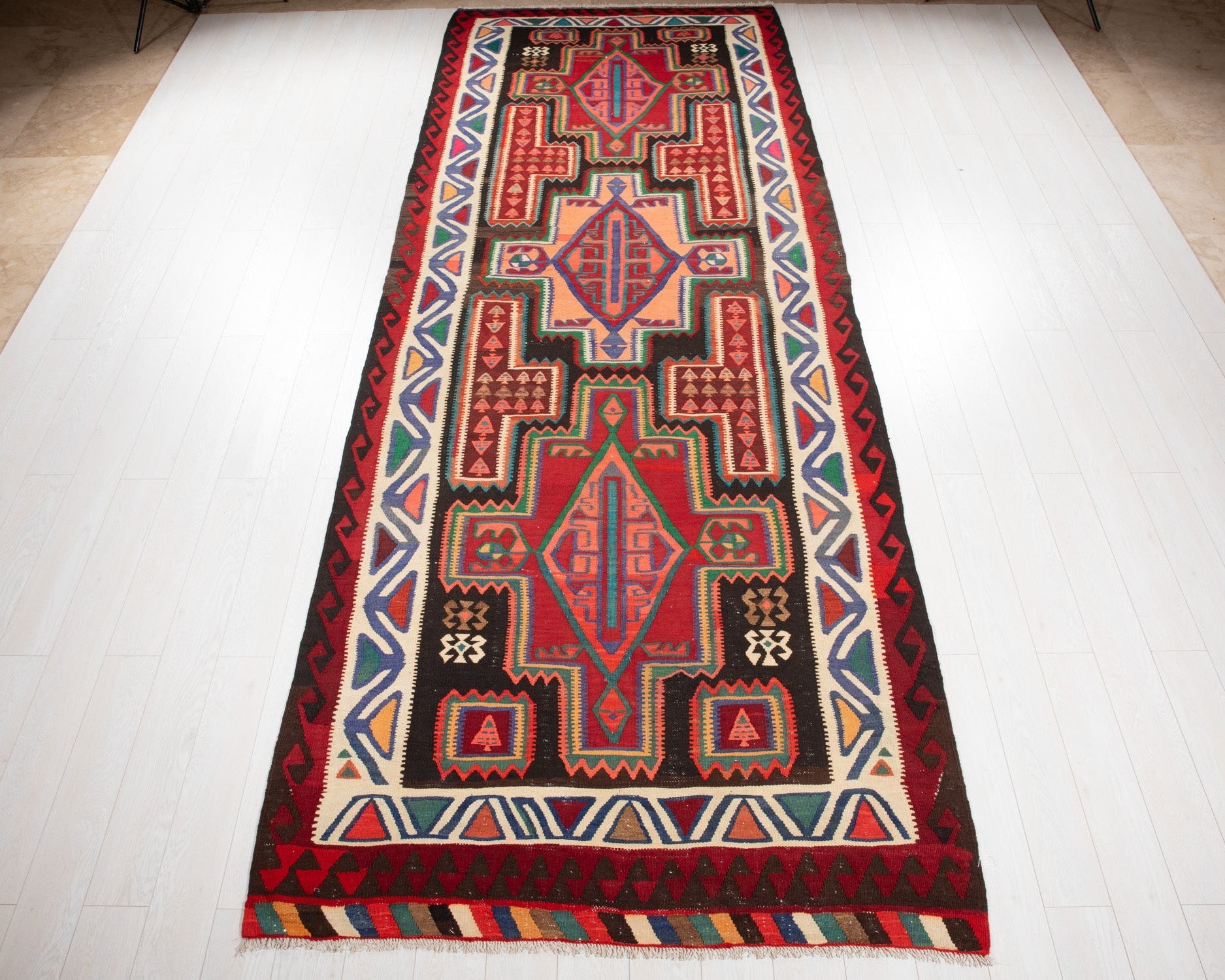 Handwoven Vintage Wool Kilim Rug – 14' x 5' 2" (428 x 158 cm) - Yasi & Fara