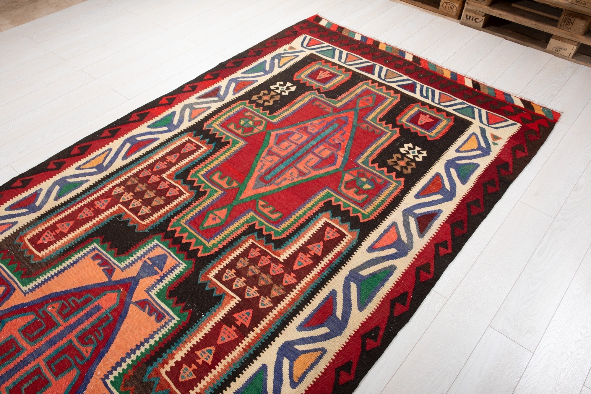 Handwoven Vintage Wool Kilim Rug – 14' x 5' 2" (428 x 158 cm) - Yasi & Fara