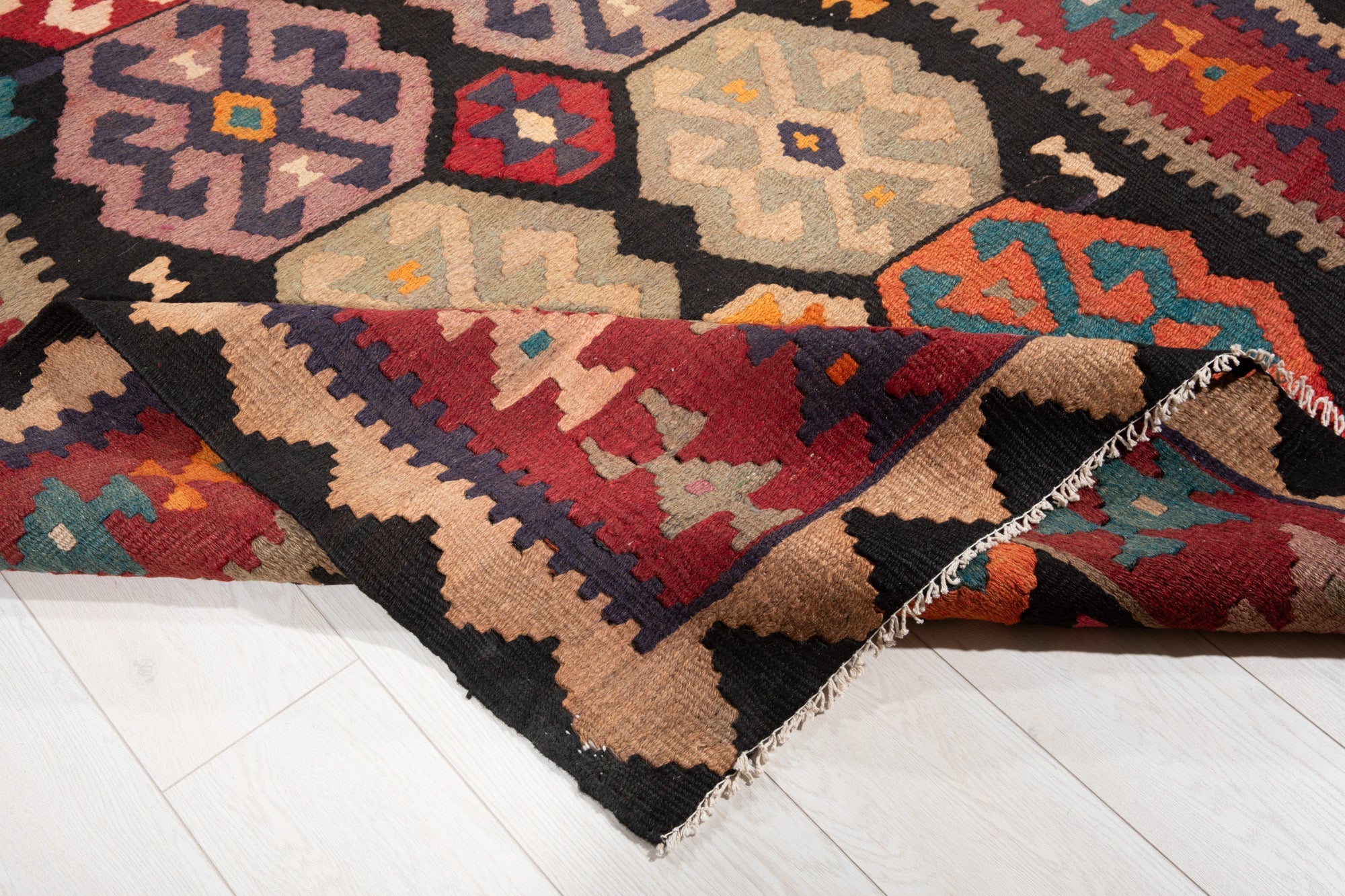 Handwoven Vintage Wool Kilim Rug – 11' 5" x 4' 9" (349 x 146 cm) - Yasi & Fara