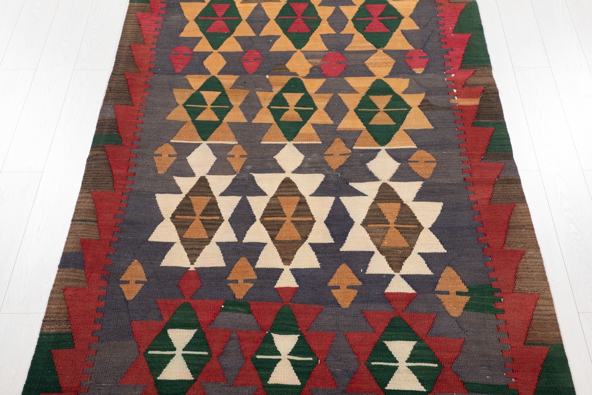 Handwoven Vintage Wool Kilim Rug – 11' 9" x 4' 9" (357 x 145 cm) - Yasi & Fara