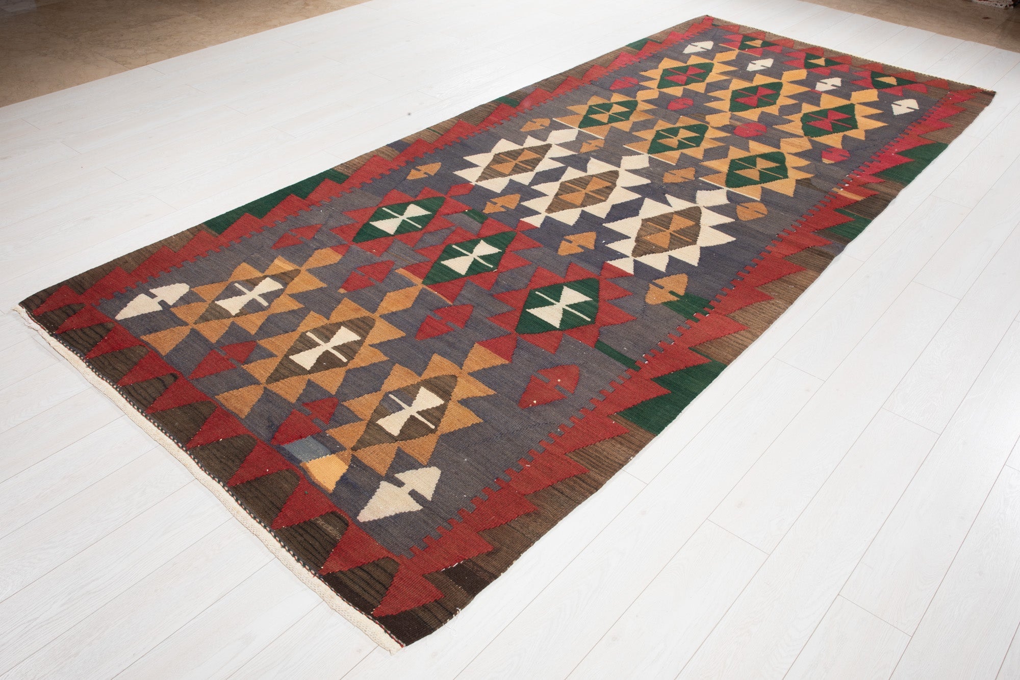 Handwoven Vintage Wool Kilim Rug – 11' 9" x 4' 9" (357 x 145 cm) - Yasi & Fara