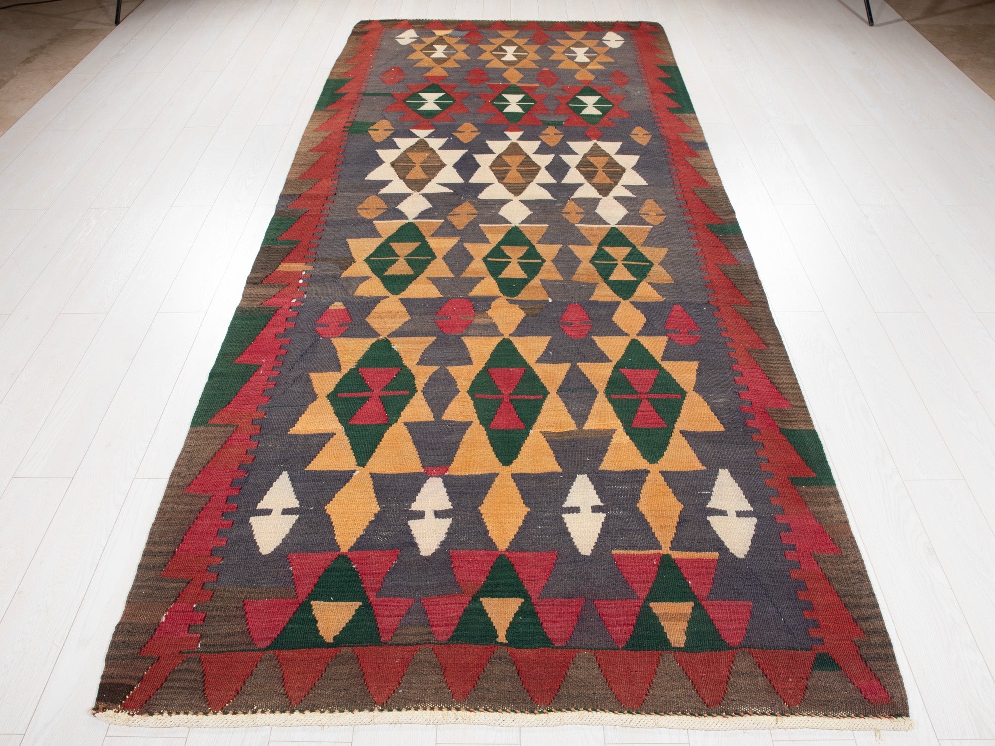 Handwoven Vintage Wool Kilim Rug – 11' 9" x 4' 9" (357 x 145 cm) - Yasi & Fara