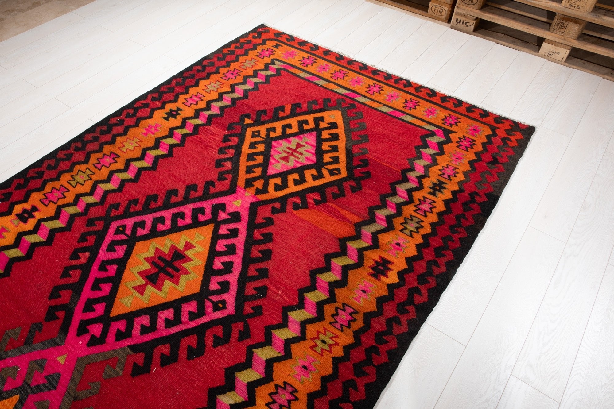 Handwoven Vintage Wool Kilim Rug – 12' 7" x 5' 6" (383 x 168 cm) - Yasi & Fara