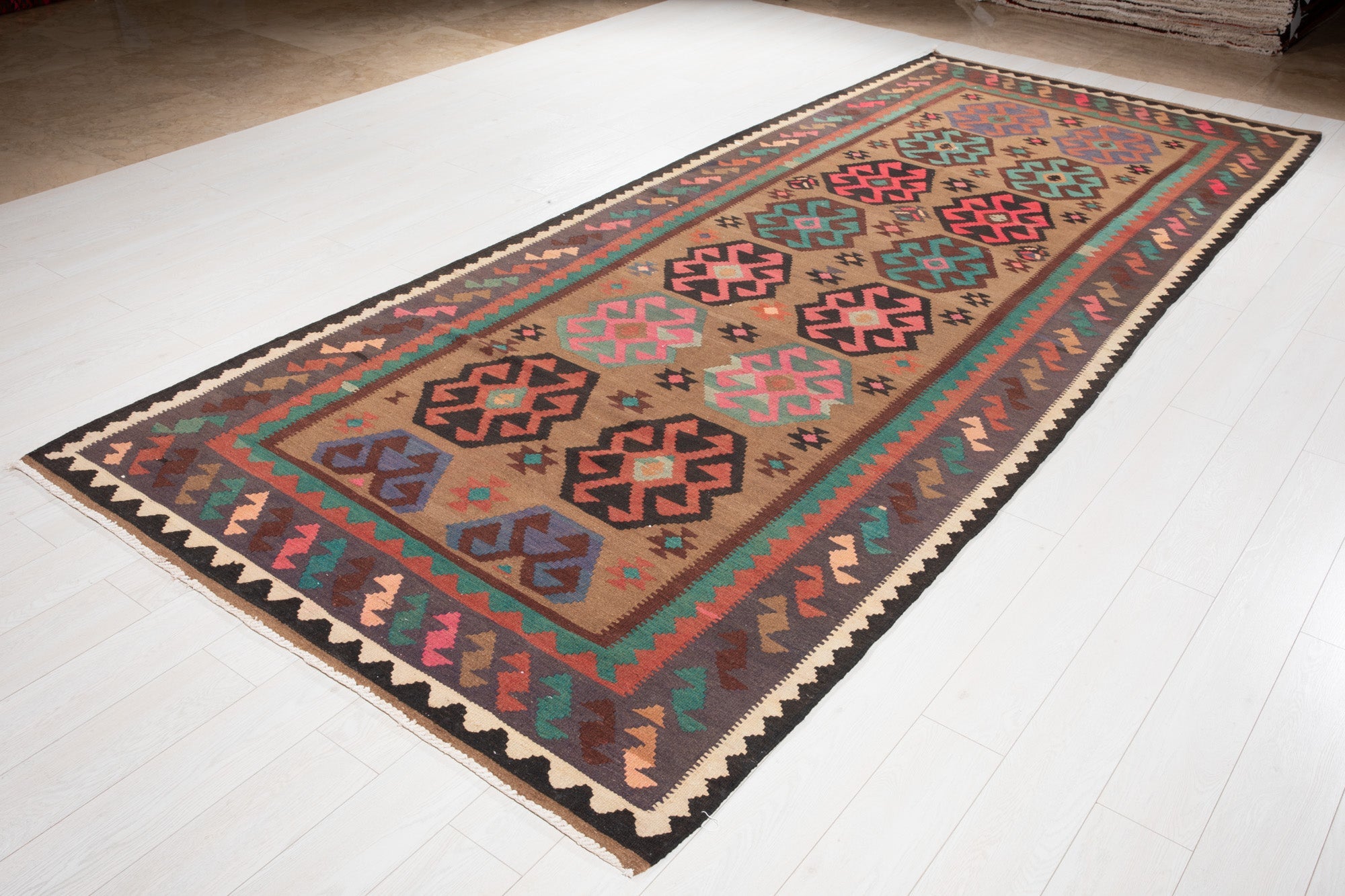 Handwoven Vintage Wool Kilim Rug – 13' x 5' 4" (395 x 162 cm) - Yasi & Fara