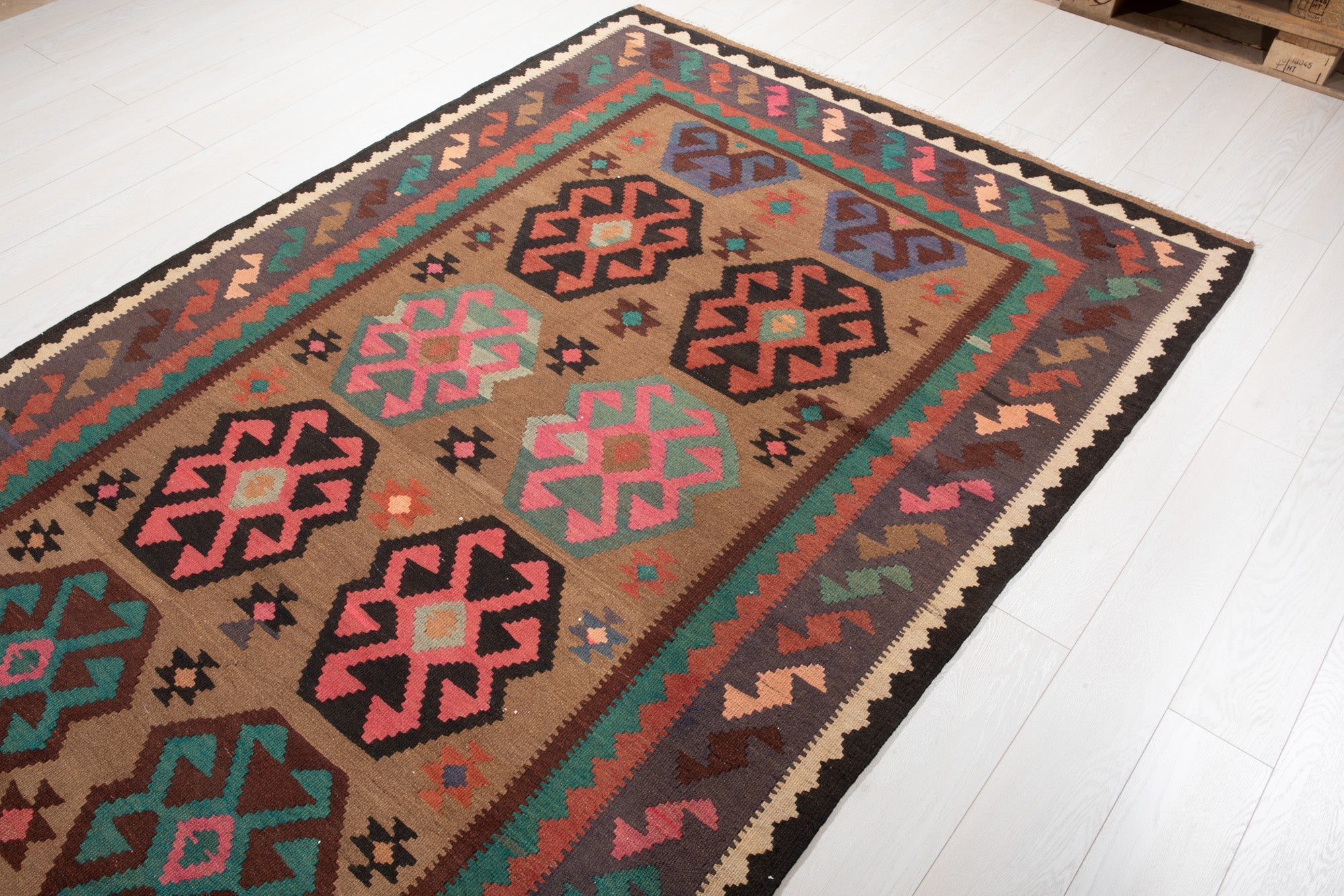 Handwoven Vintage Wool Kilim Rug – 13' x 5' 4" (395 x 162 cm) - Yasi & Fara