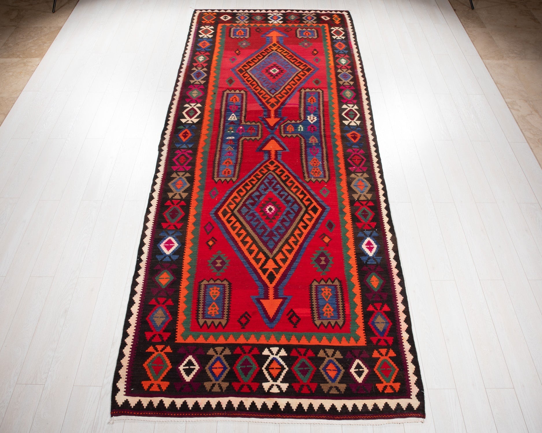 Handwoven Vintage Wool Kilim Rug – 13' 3" x 5' 2" (404 x 156 cm) - Yasi & Fara
