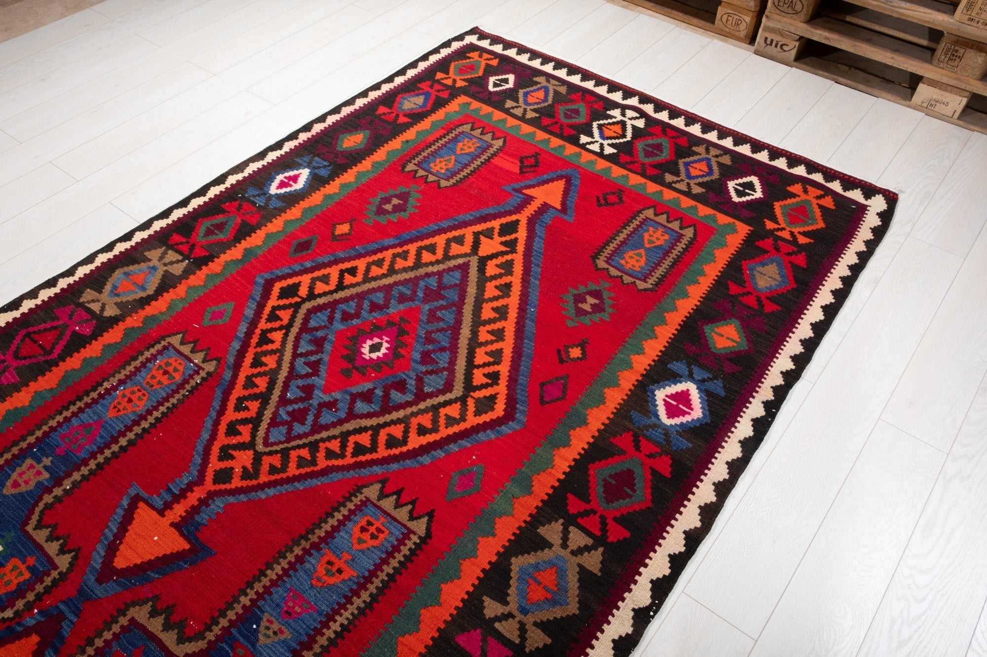 Handwoven Vintage Wool Kilim Rug – 13' 3" x 5' 2" (404 x 156 cm) - Yasi & Fara
