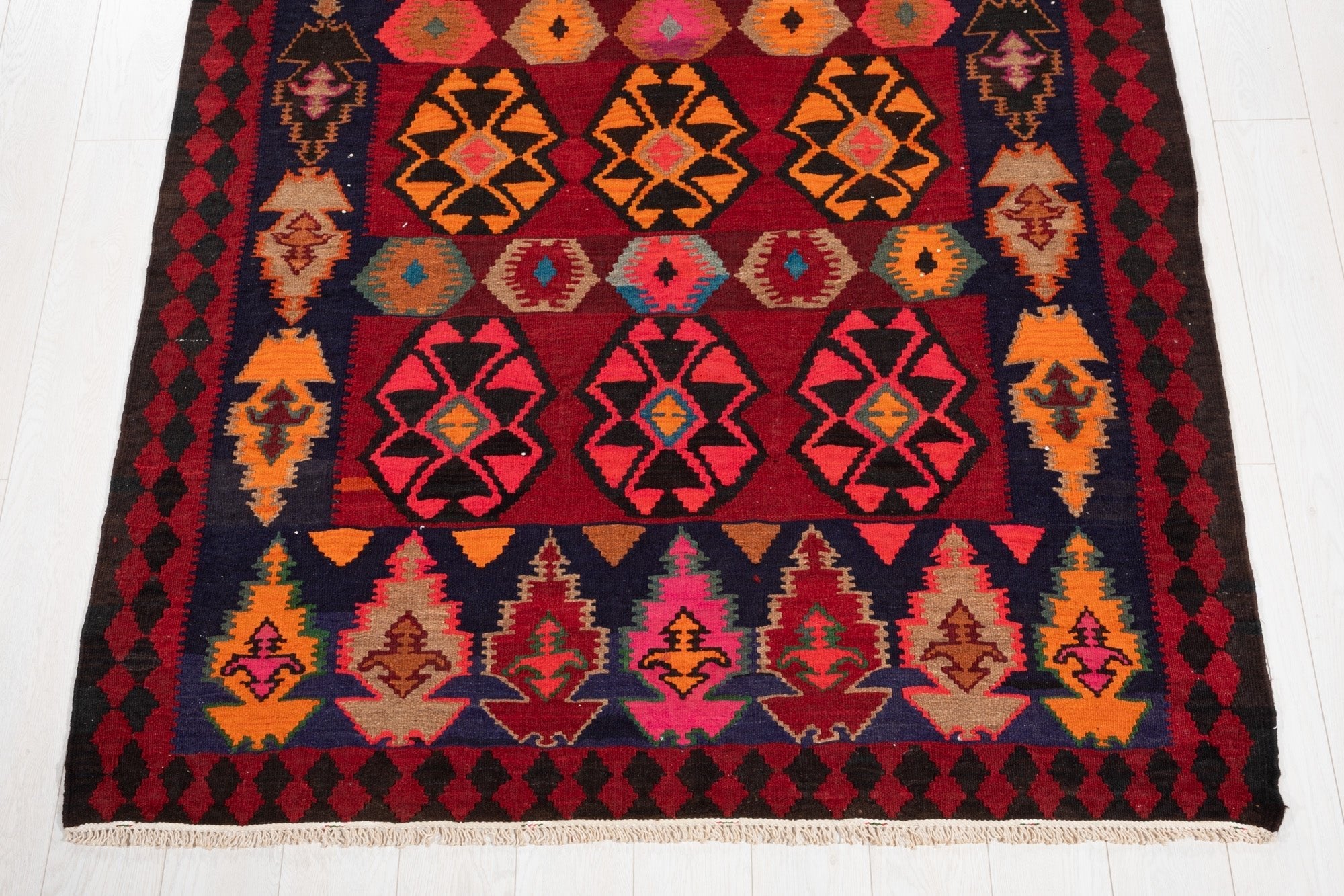 Handwoven Vintage Wool Kilim Rug – 11' 8" x 5' 1" (356 x 155 cm) - Yasi & Fara