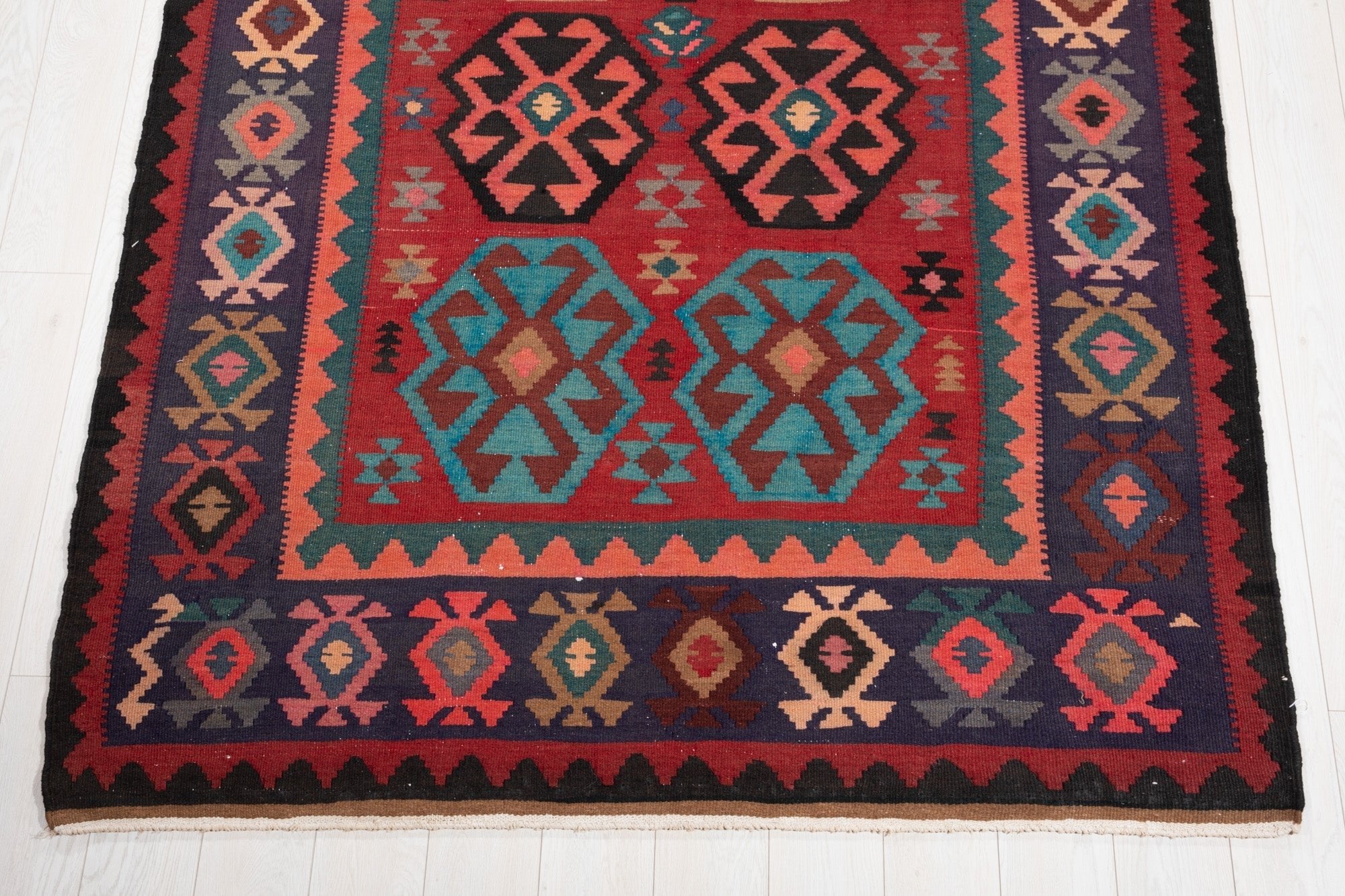 Handwoven Vintage Wool Kilim Rug – 13' 3" x 5' 6" (404 x 167 cm) - Yasi & Fara
