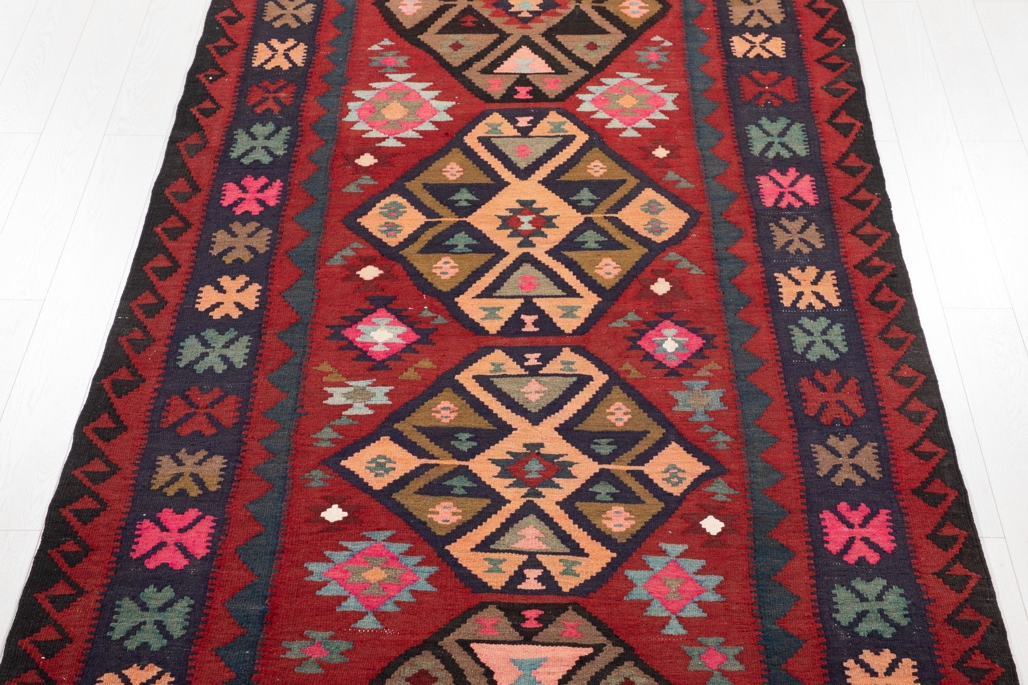 Handwoven Vintage Wool Kilim Rug – 12' 6" x 4' 8" (382 x 141 cm) - Yasi & Fara