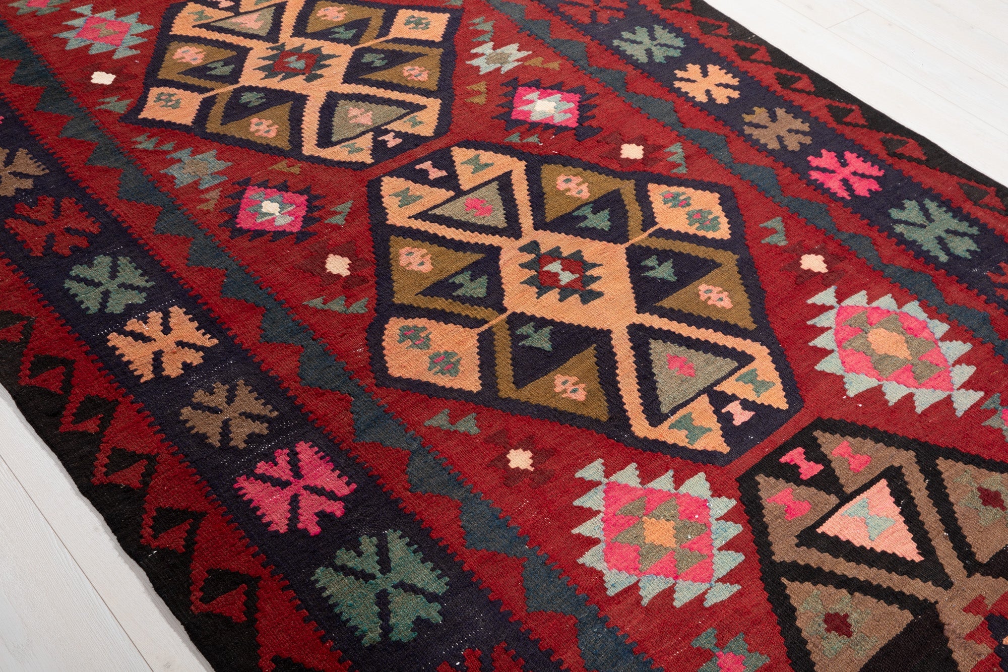 Handwoven Vintage Wool Kilim Rug – 12' 6" x 4' 8" (382 x 141 cm) - Yasi & Fara
