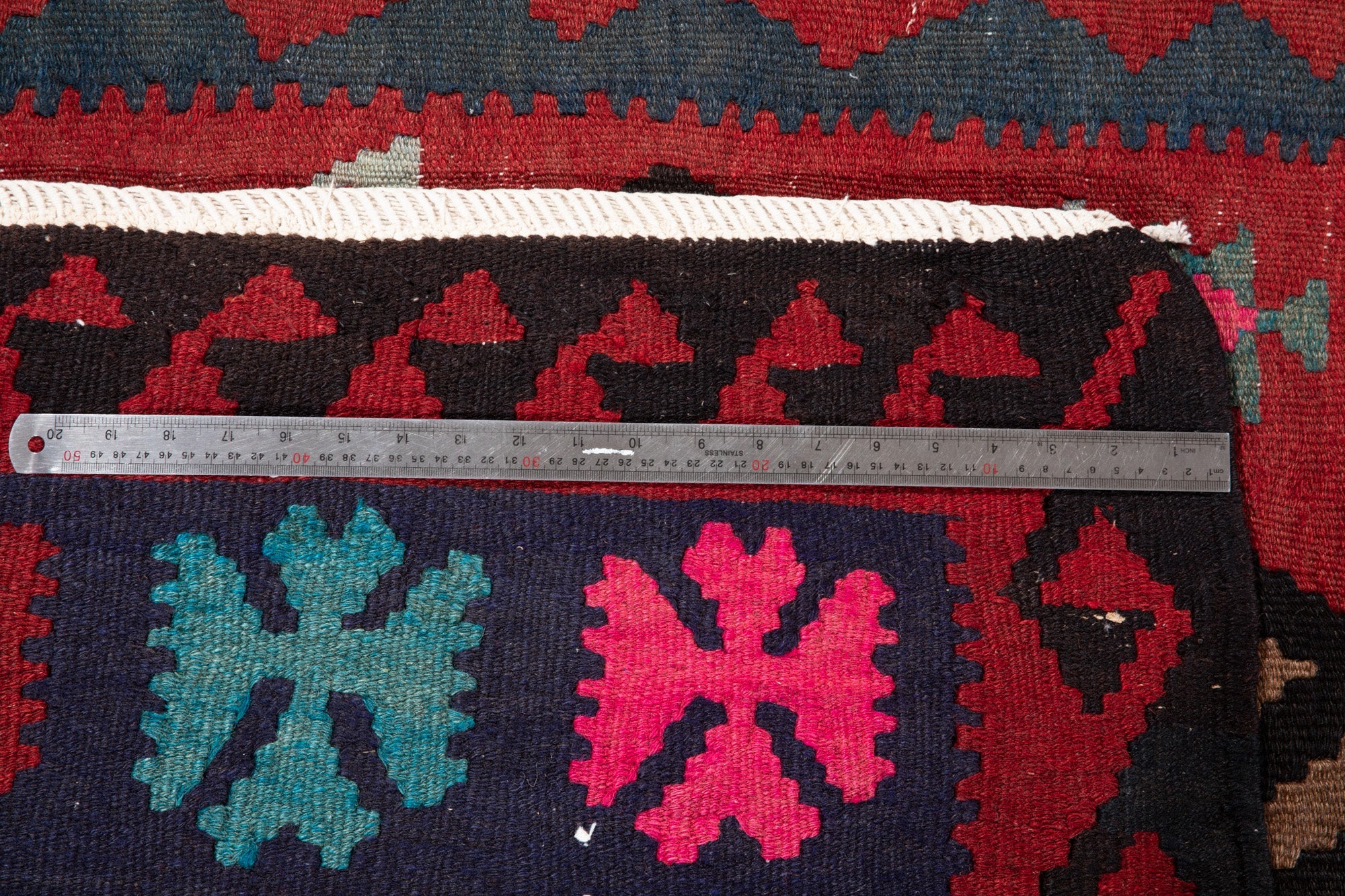 Handwoven Vintage Wool Kilim Rug – 12' 6" x 4' 8" (382 x 141 cm) - Yasi & Fara