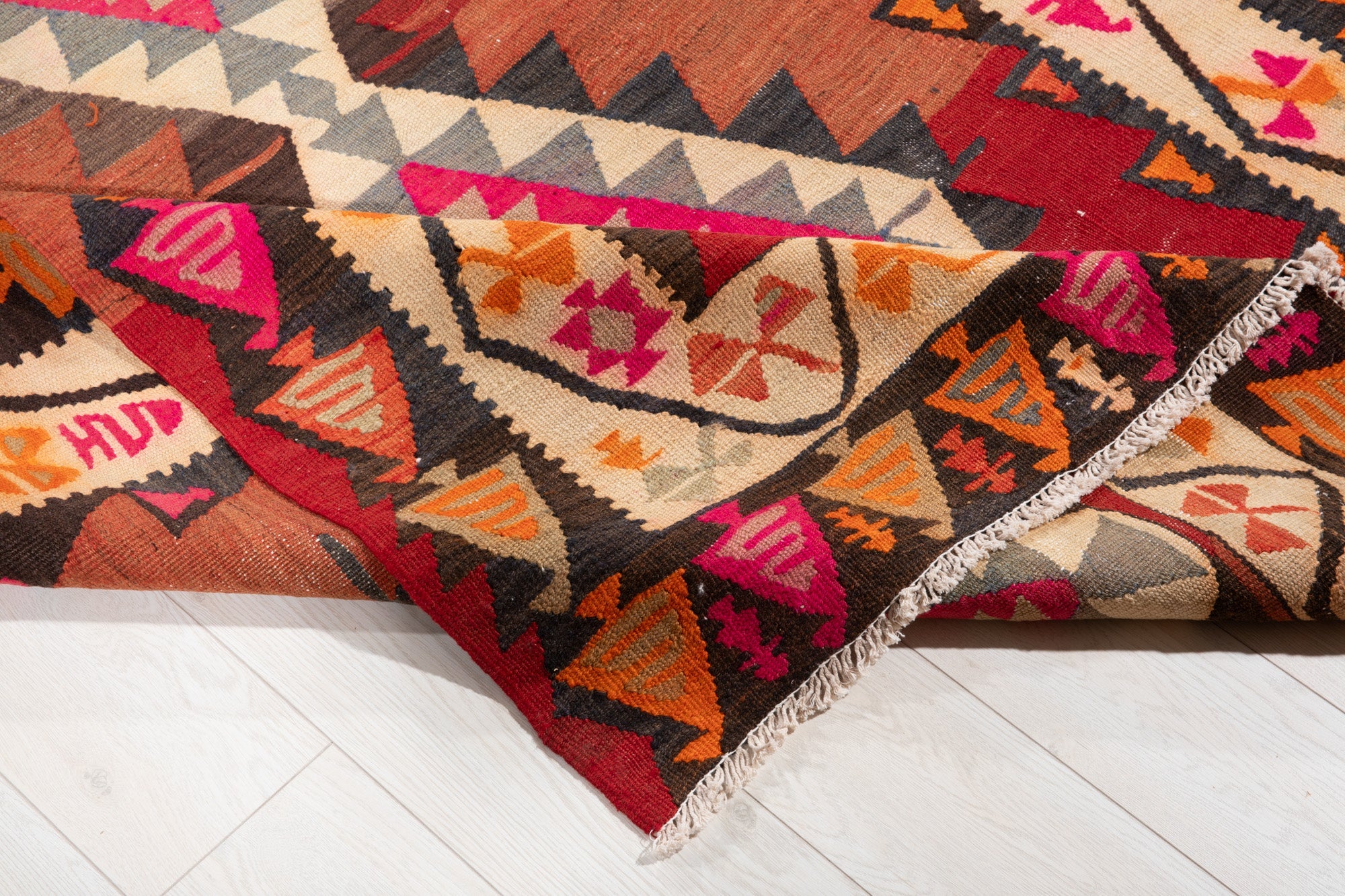 Handwoven Vintage Wool Kilim Rug – 13' 3" x 4' 10" (403 x 147 cm) - Yasi & Fara