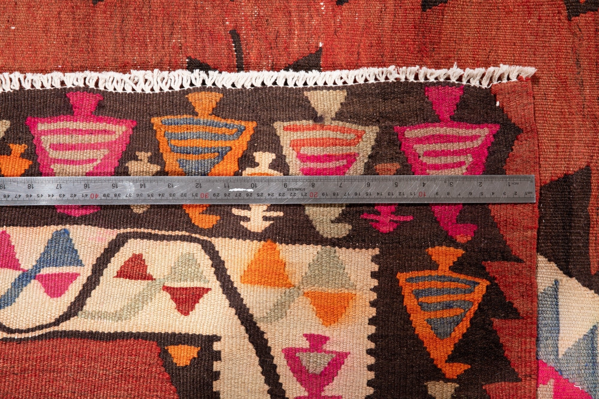 Handwoven Vintage Wool Kilim Rug – 13' 3" x 4' 10" (403 x 147 cm) - Yasi & Fara
