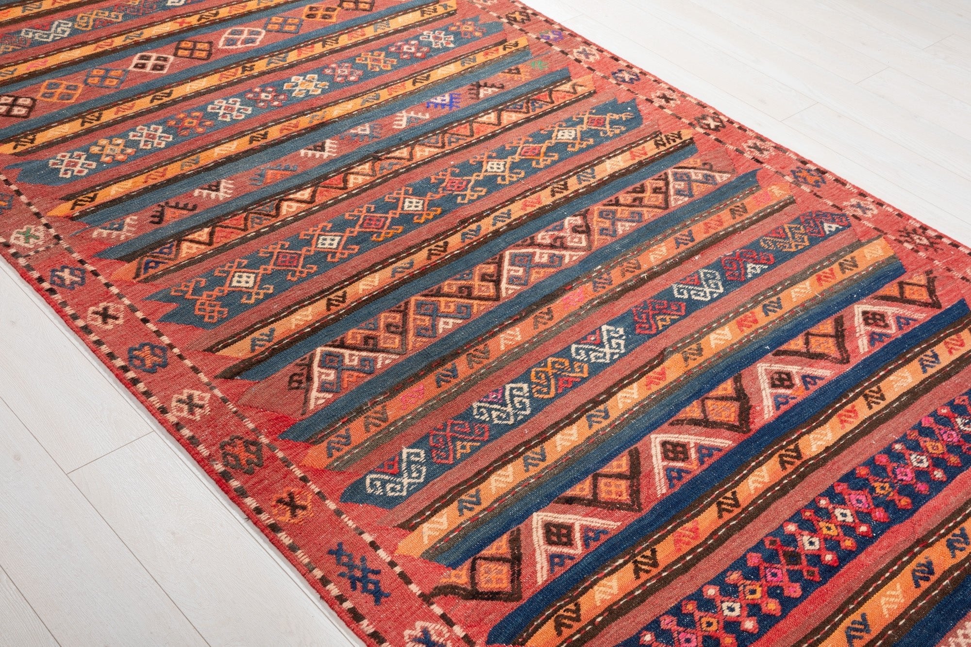 Handwoven Vintage Wool Kilim Runner Rug – 13' 2" x 4' 10" (401 x 148 cm) - Yasi & Fara