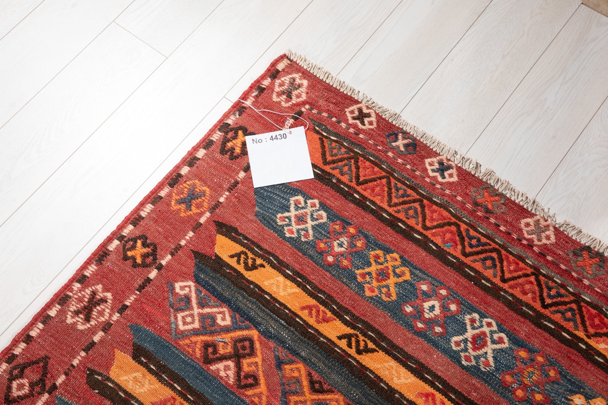 Handwoven Vintage Wool Kilim Runner Rug – 13' 2" x 4' 10" (401 x 148 cm) - Yasi & Fara