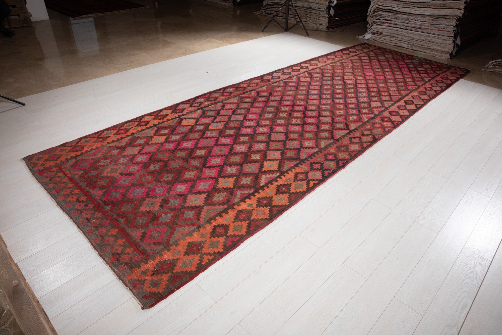 Handwoven Vintage Wool Kilim Runner Rug – 16' 5" x 5' 6" (501 × 168 cm) - Yasi & Fara
