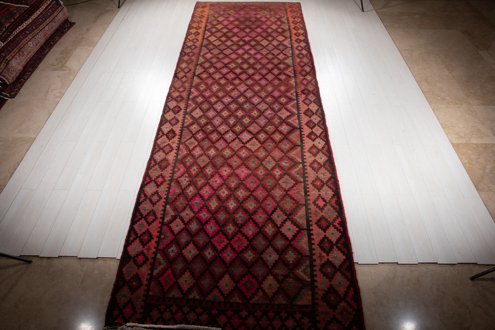 Handwoven Vintage Wool Kilim Runner Rug – 16' 5" x 5' 6" (501 × 168 cm) - Yasi & Fara
