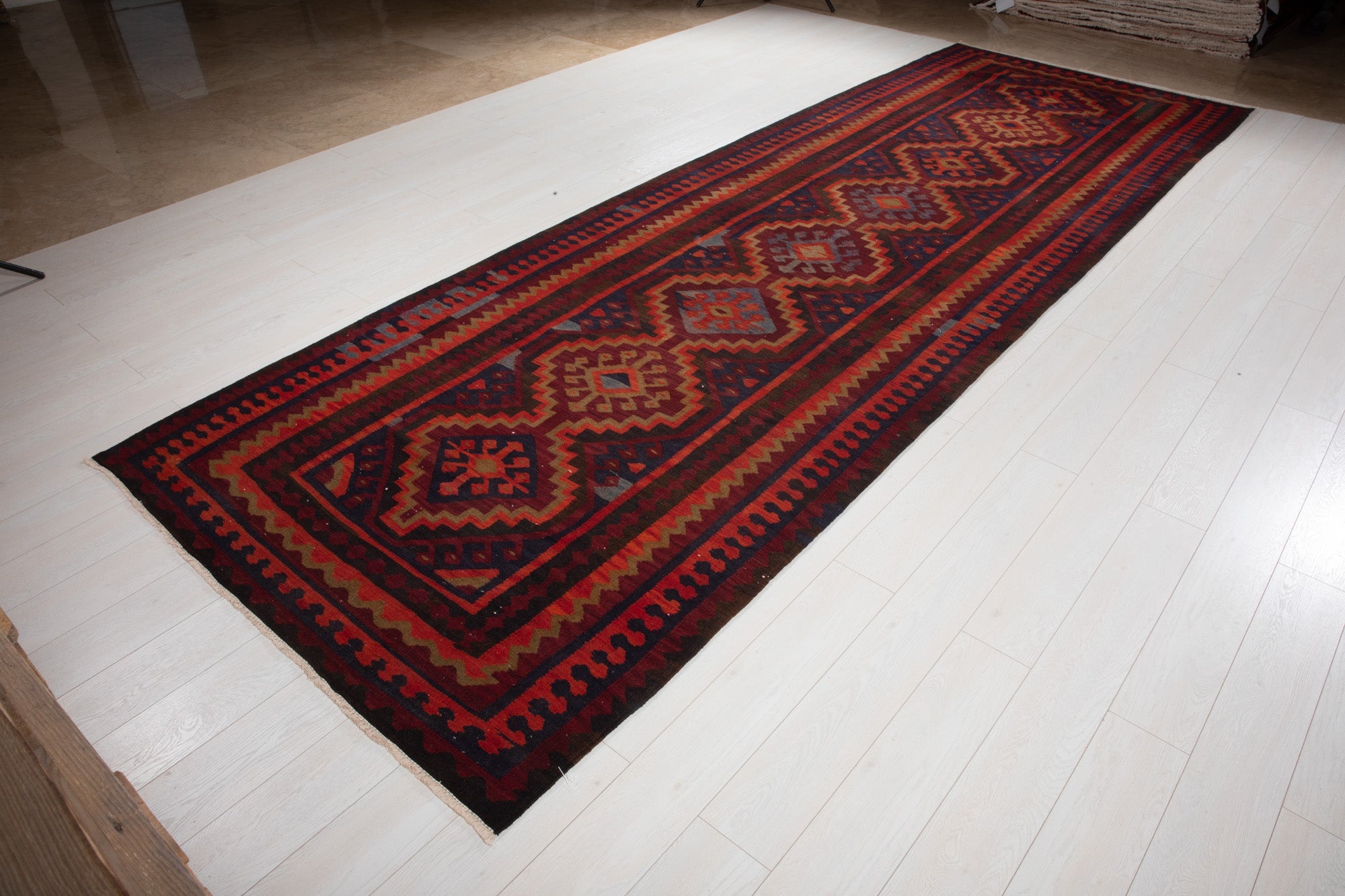 Handwoven Vintage Wool Kilim Runner Rug – 14' 7" x 4' 11" (445 × 150 cm) - Yasi & Fara
