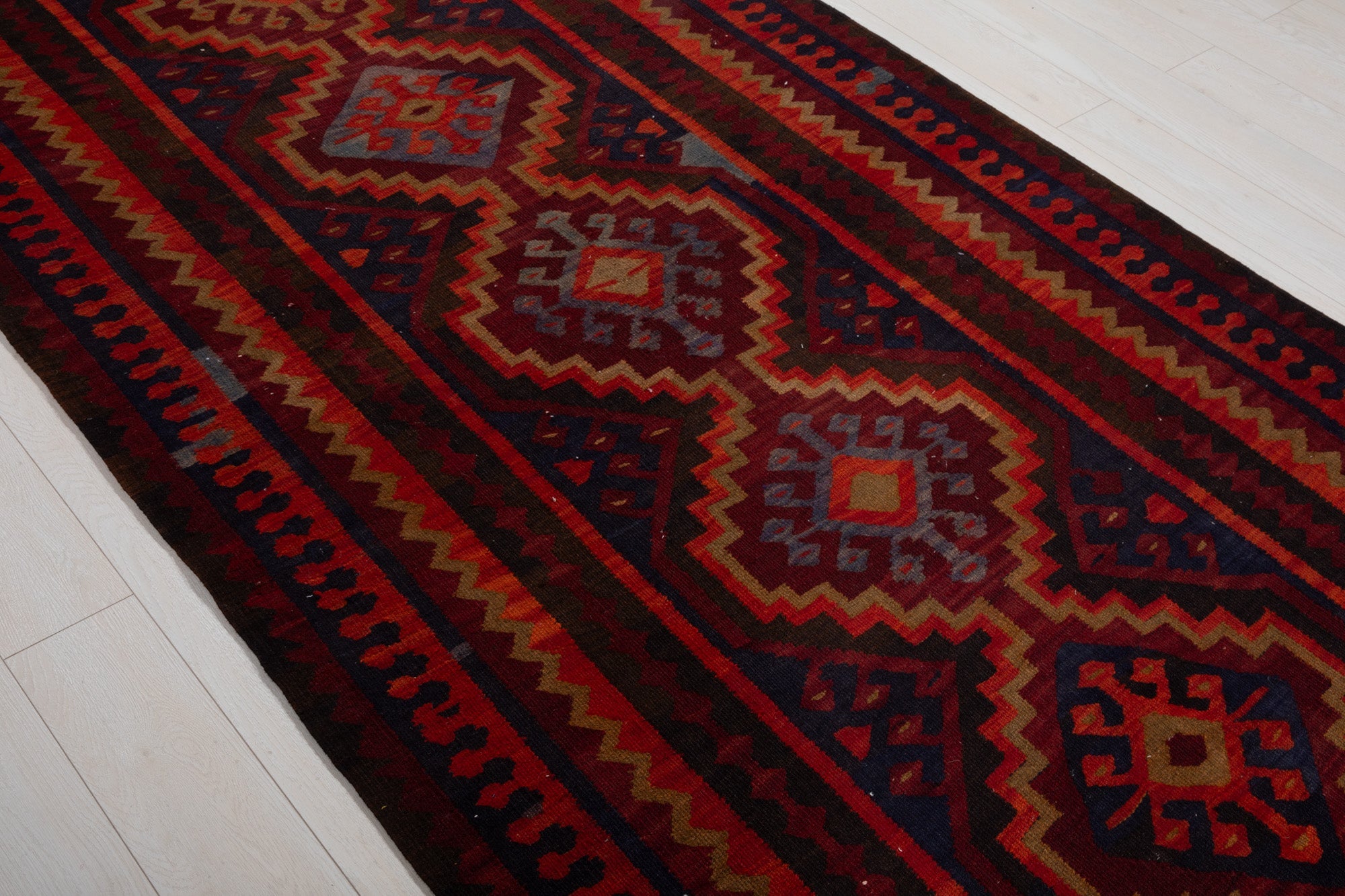 Handwoven Vintage Wool Kilim Runner Rug – 14' 7" x 4' 11" (445 × 150 cm) - Yasi & Fara