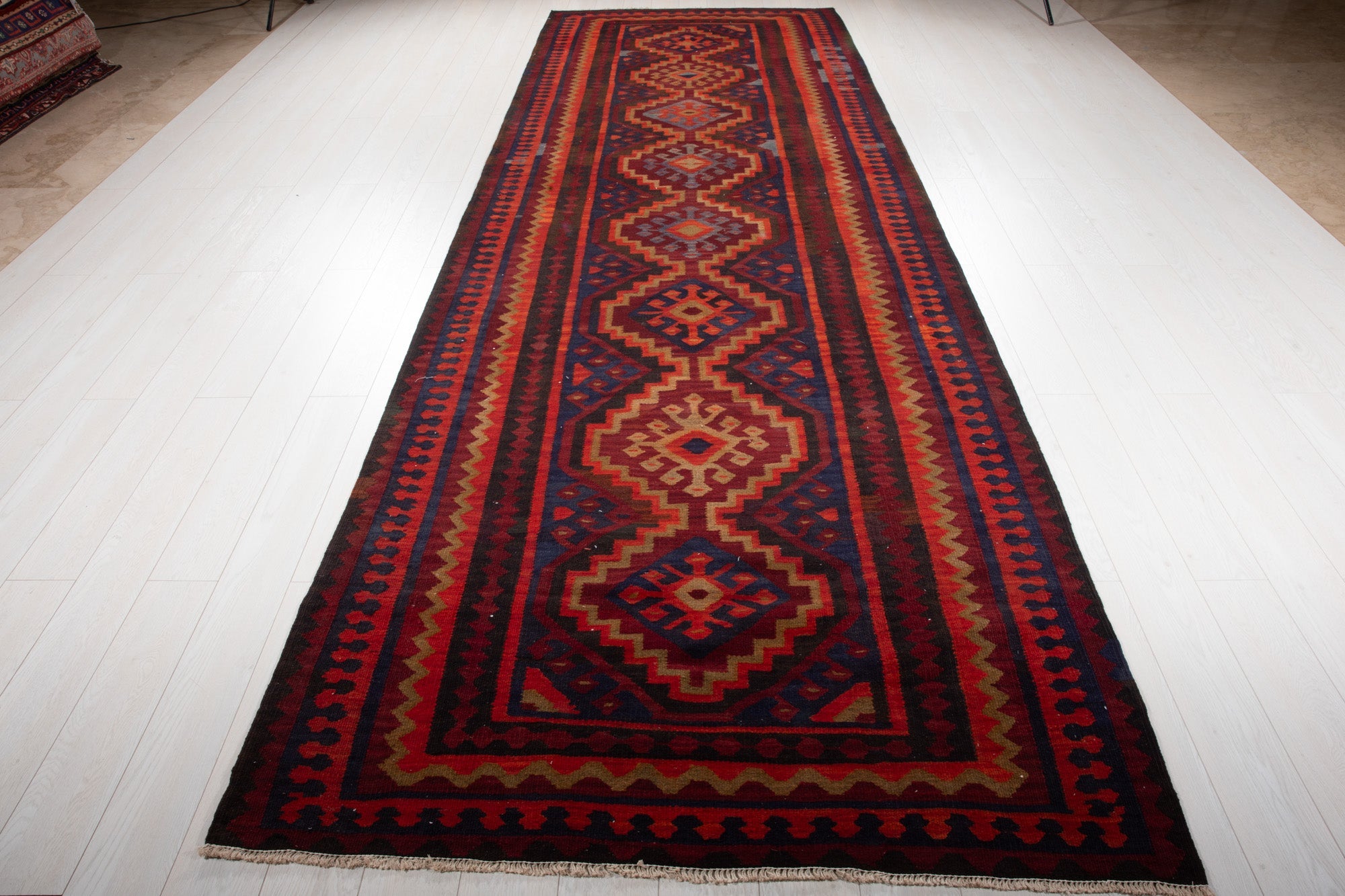 Handwoven Vintage Wool Kilim Runner Rug – 14' 7" x 4' 11" (445 × 150 cm) - Yasi & Fara